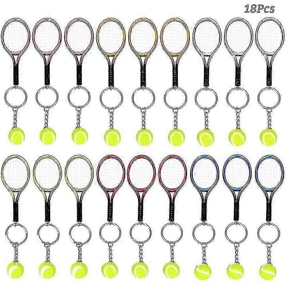 18ピースミニテニスボールラケットペンダントキーホルダーメタルギフトキーホルダーW [V