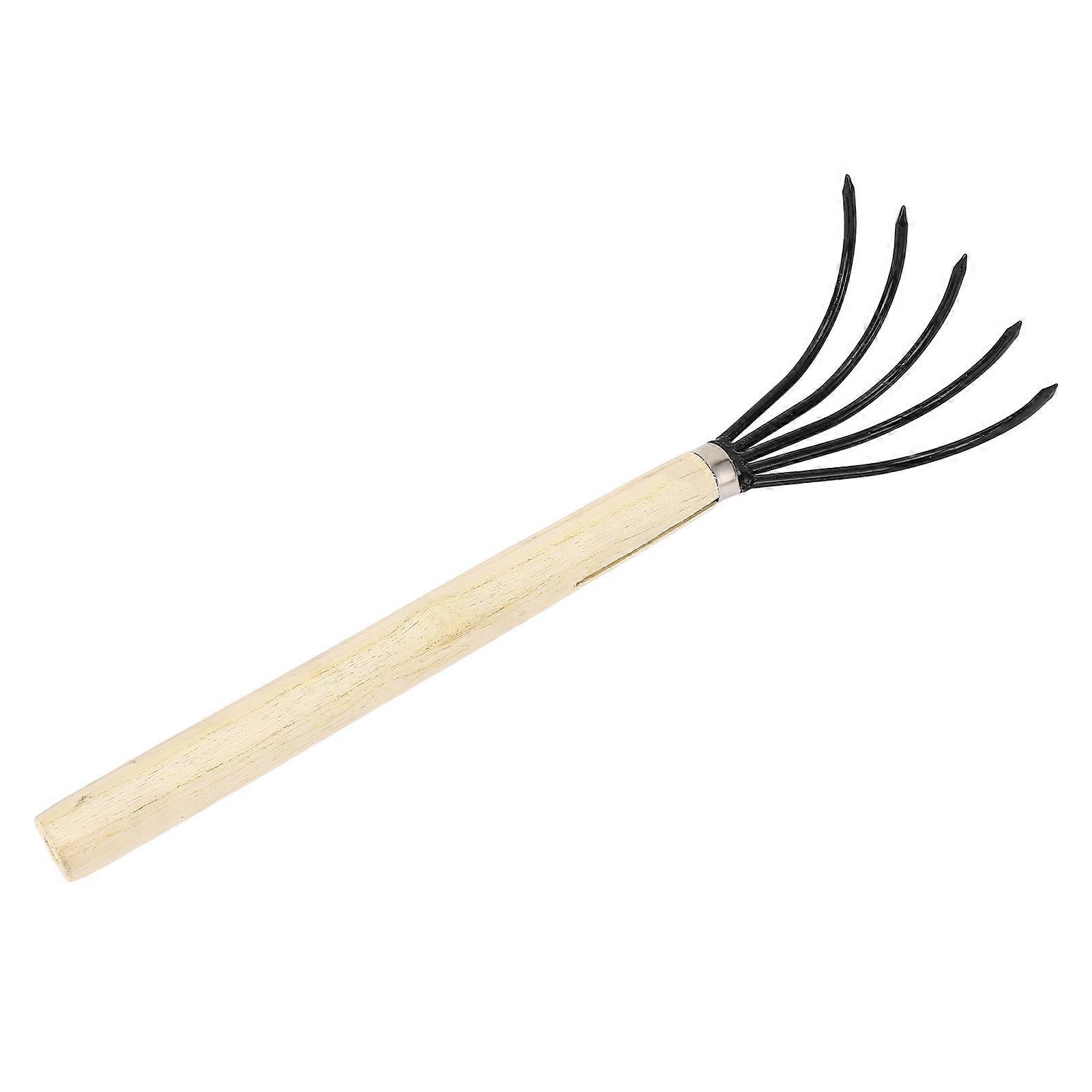Garden Hand Rake 5 Steel Tines Wooden Handle Ergonomic Design Claw Cultivator for Tilling Loosening Soil Long Handle