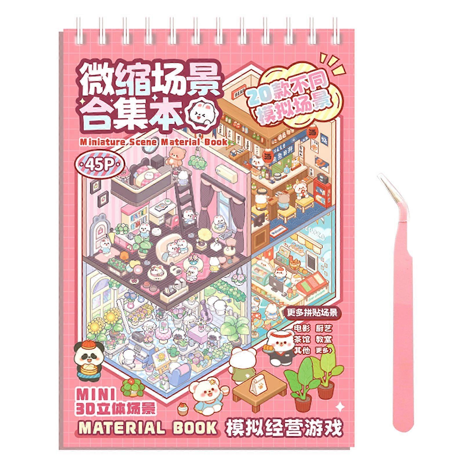 Qinghai Miniature Scene Collection Book Vibrant Color Miniature Scene Book with Tweezers 3D Sticker Set Playful Decorative Stickers