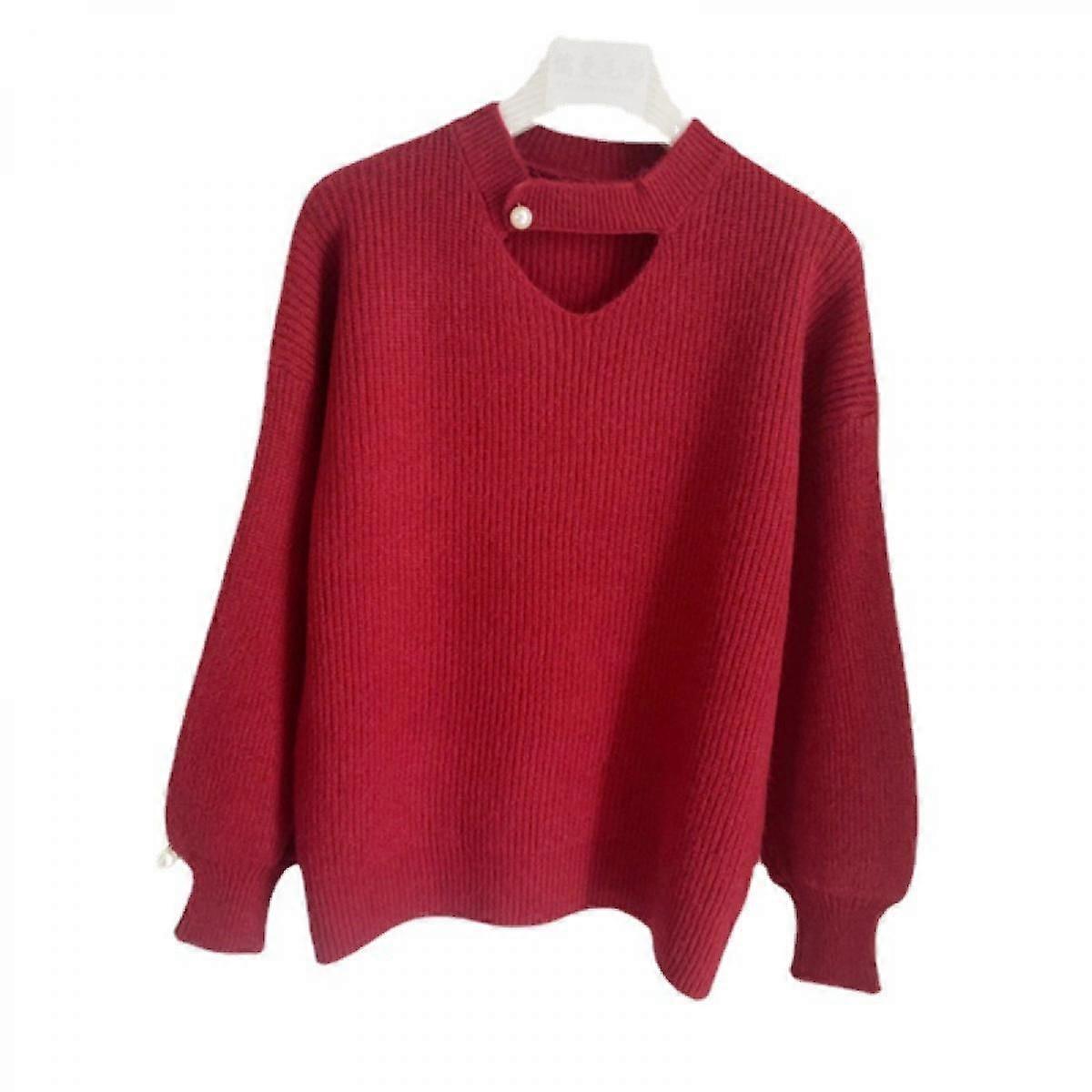 Lässiger Strickpullover für Damen Herbst Langarmpullover Strickwaren Knopfdekor Leichtes Pullover-Oberteil