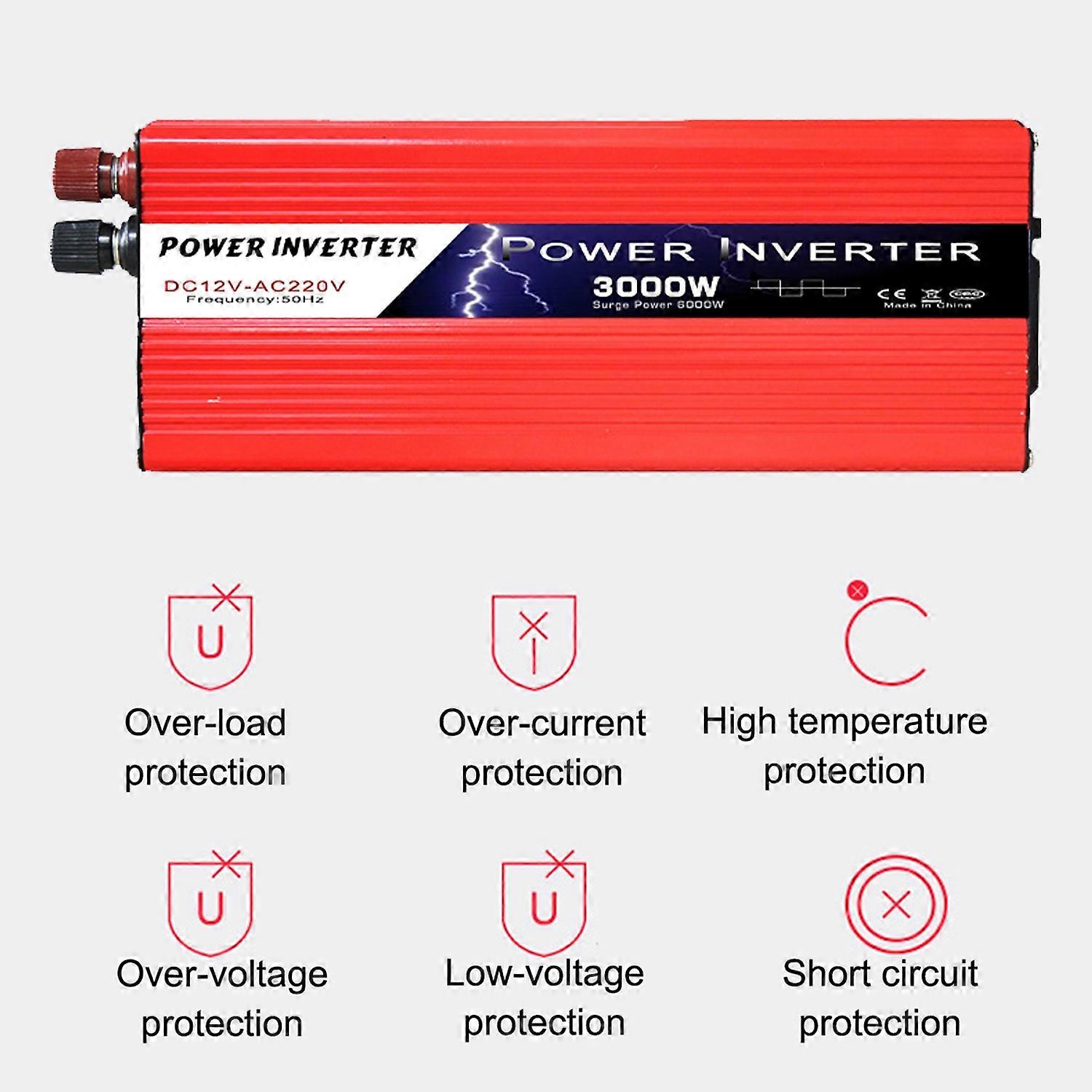 Solar Power Inverter Modified Sine Wave Power Inverter 1500W/3000W(Peak) DC 12V to 220V-240V AC Powe