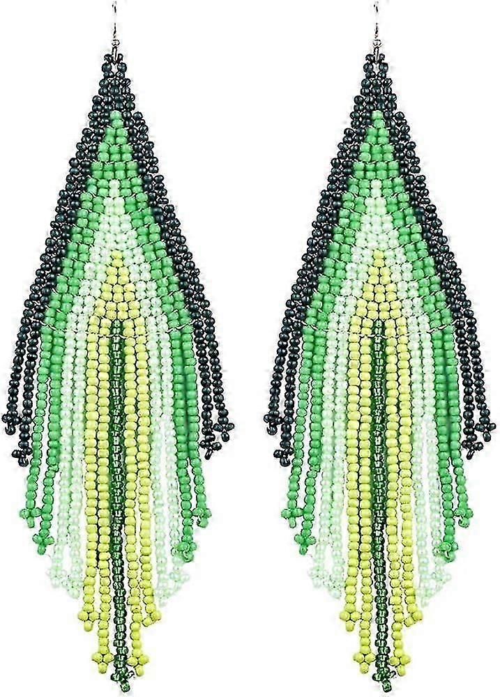 Heyone Cercei lungi cu mărgele u2013 Boho Native Handmade Seed Bead Tassel Earrings pentru femei și fete, Bohemian Large Statement Beaded Drop Fr