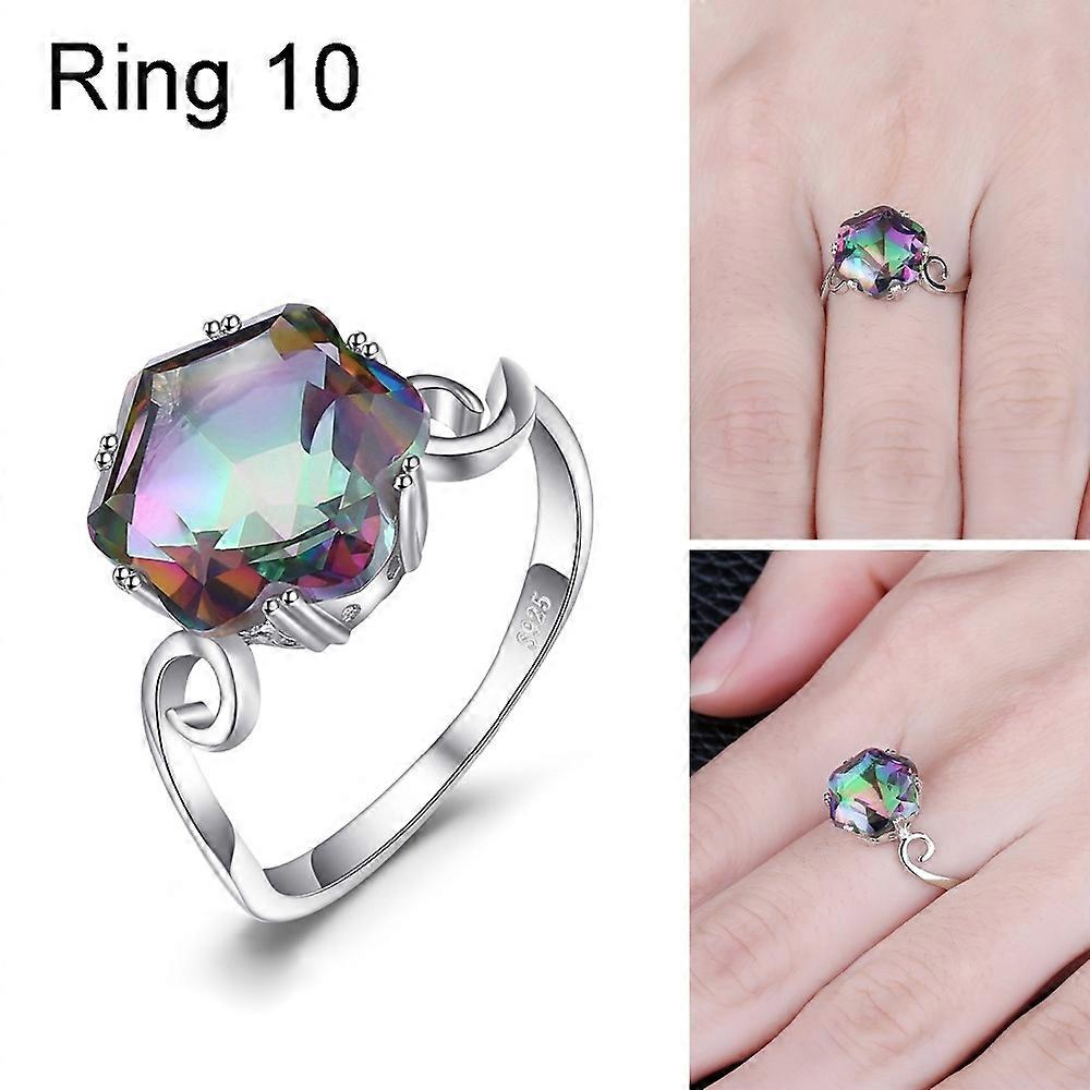 Seven Colored Gemstone Zircon Ring Solid 925 Sterling Silver Jewelry Ring