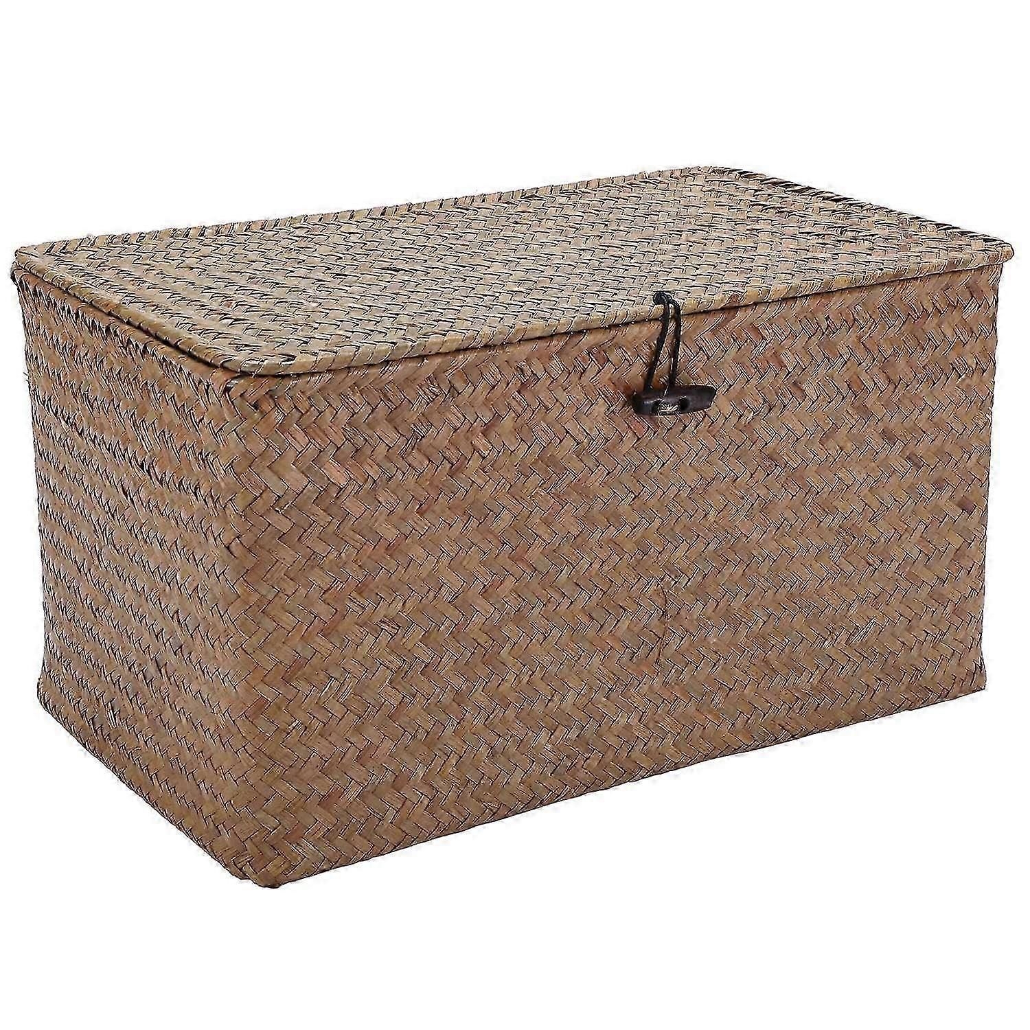 Handgemaakte stro geweven opbergmand met deksel organizer opbergdoos zeegras wasmanden rotan