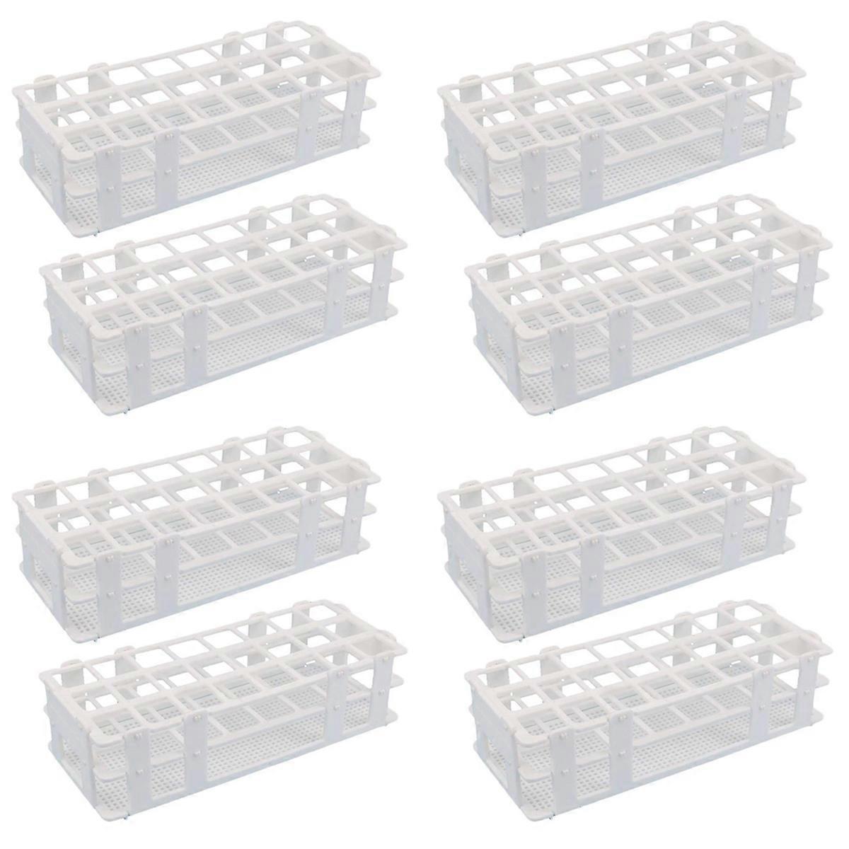 8Pcs Plastic Test Tube Rack 24 Holes Lab Test Tube Rack Holder for 25mm Test Tubes, Detachable, Whi