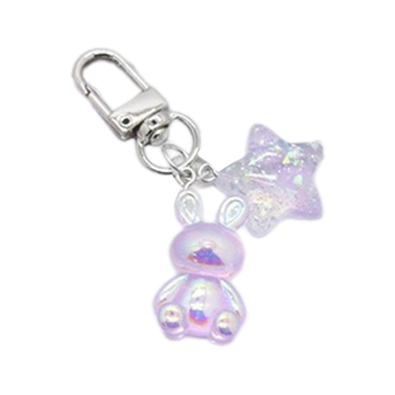 Cute Cartoon Keychain with Translucent Pendant Stylish Colorful Translucent Pendant Key Chain for Backpacks and Purses Purple