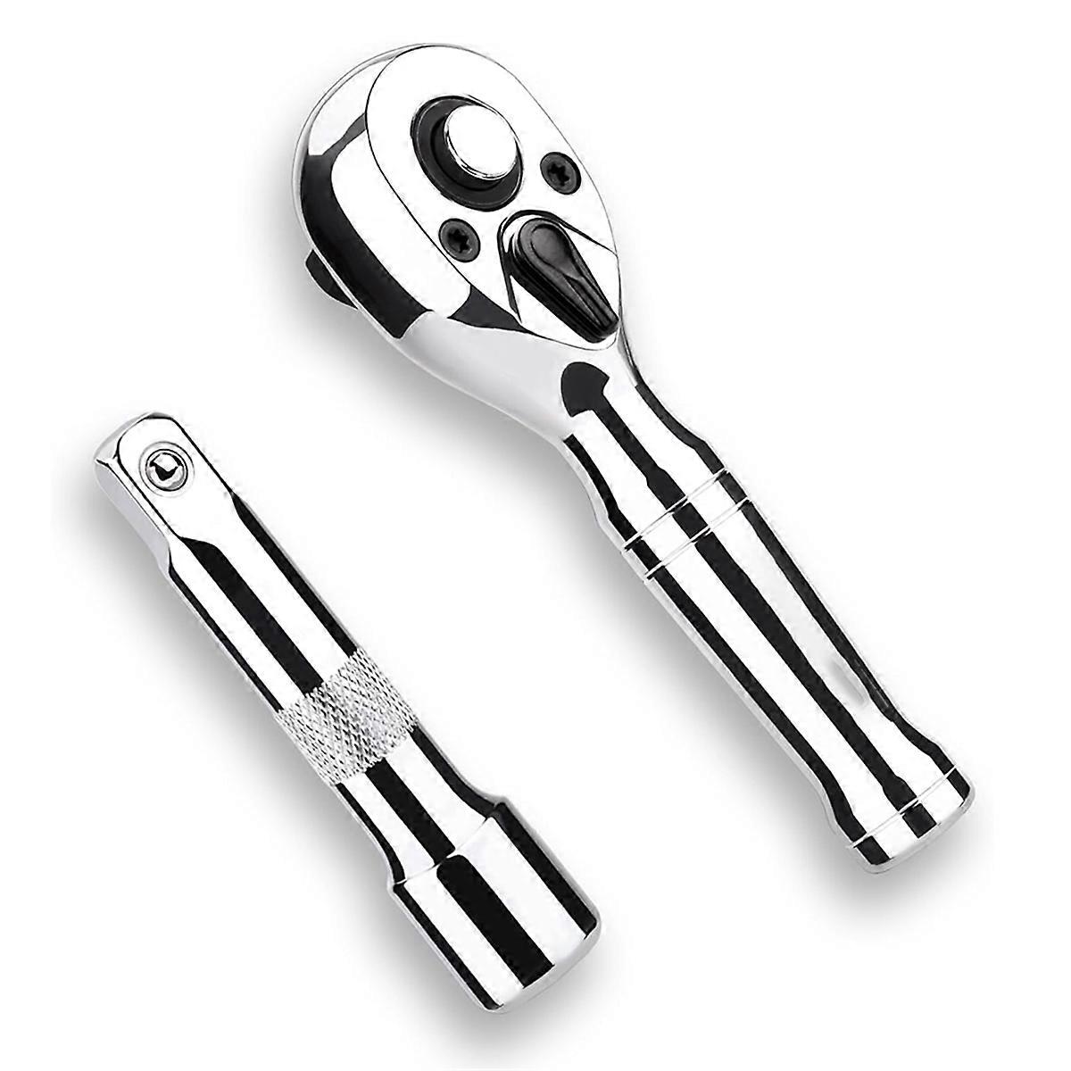 Stubby Ratchet Set-3/8In Drive Ratchet Handle with Extension Bars,72-T Reversible Quick Release Head