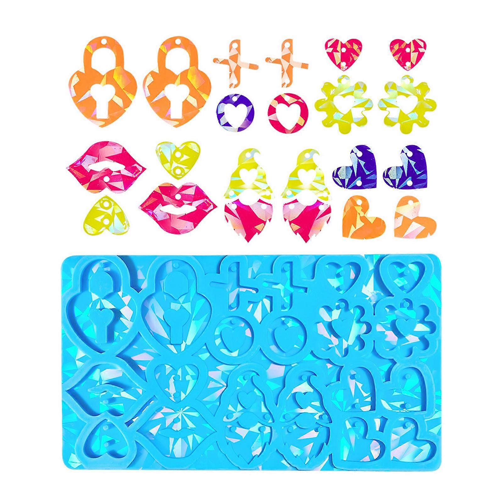 Holographic Earring Mold Heart Gnome Silicone Resin Molds Keychain Luggage Tags Casting Molds with Hole for DIY Crafts Blue