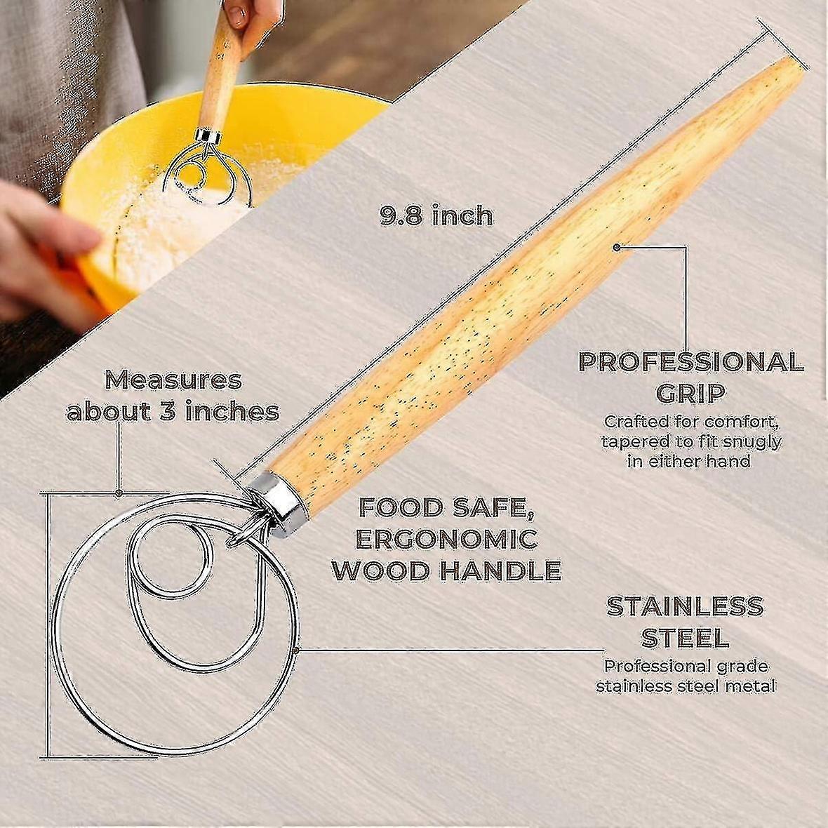 Whisk, Set of 2 with Wooden Handles and Stainless - Steel Wires, Includes a Storage Case