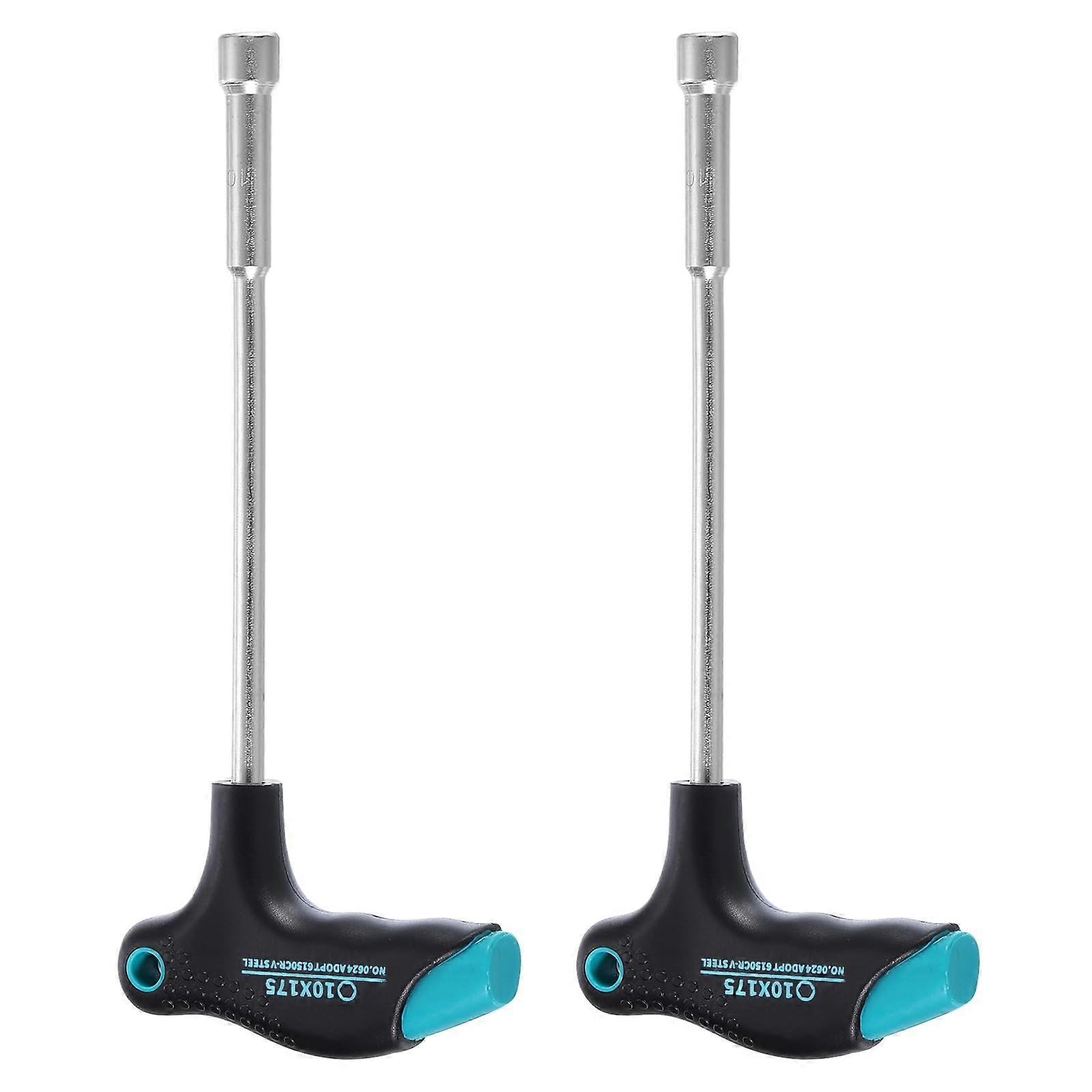 2pcs T-Handle Metric Nut Driver 10mm Dia 175mm Shank 6 Point Hex Socket Screwdriver with Non-Slip Handle for Tightening and Loosening Fasteners