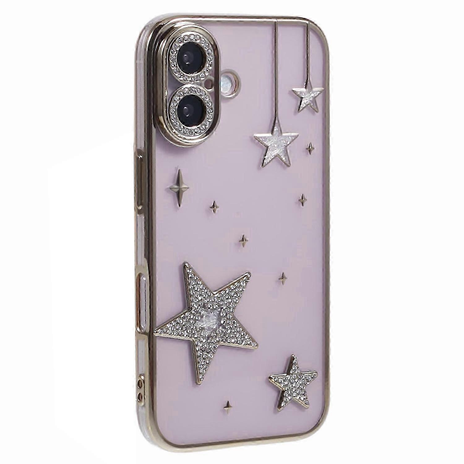 For iPhone 16 Case 3D Bling Stars Electroplating TPU Clear Phone Case