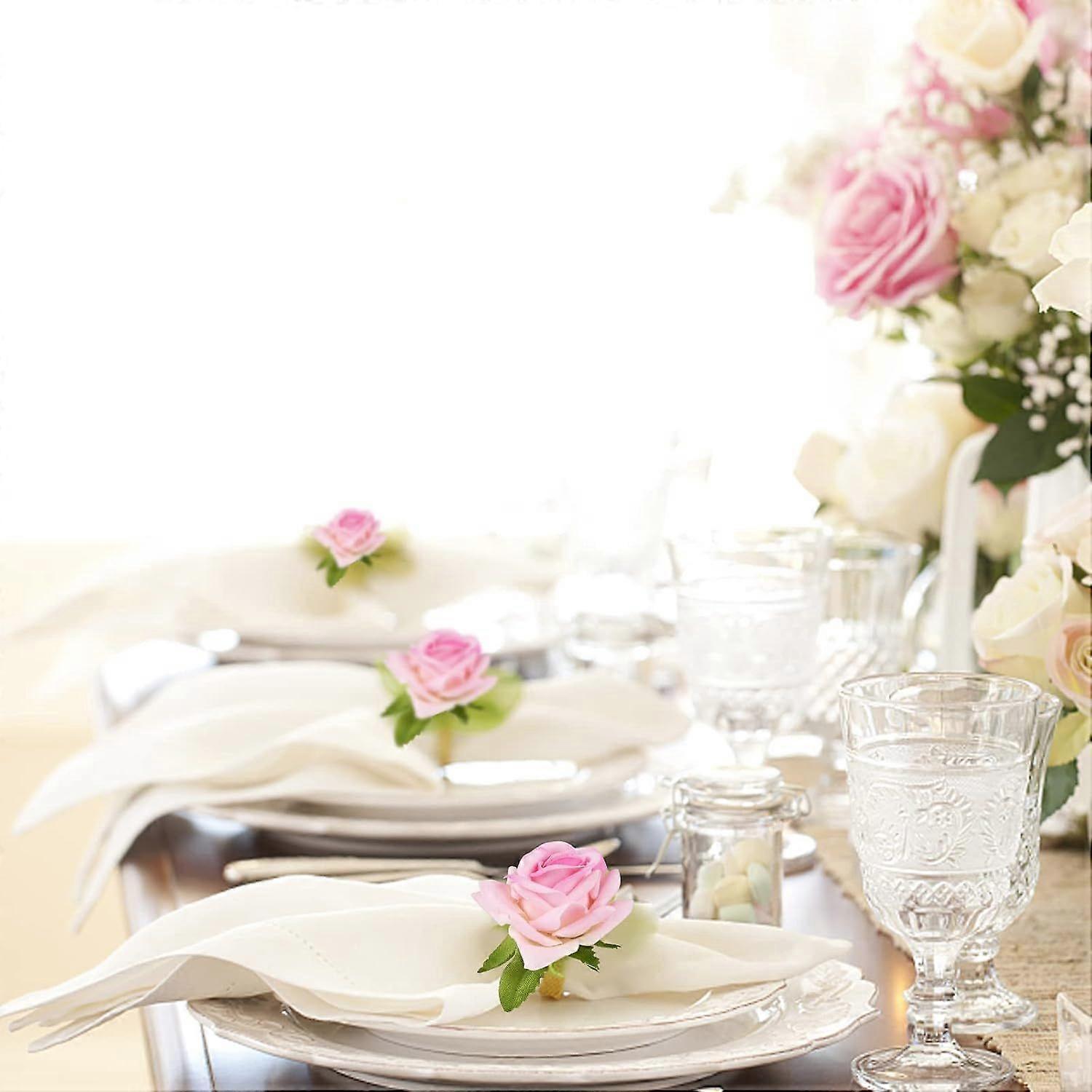 8 Pack Napkin Rings Faux Rose Table Decorations
