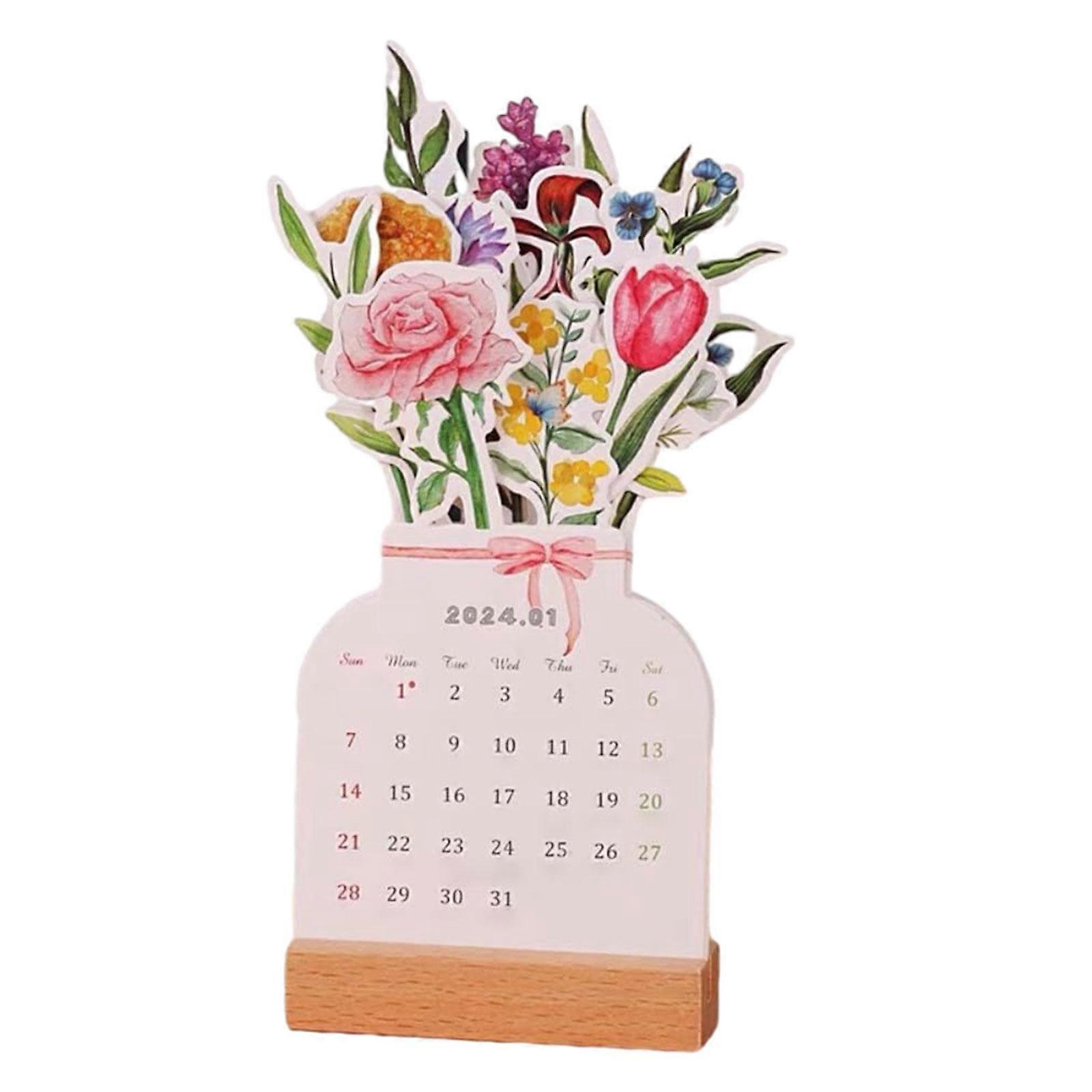 2024 Desk Calendar Jan 2024 - DEC 2024 Flower Desktop Calendar for New Year