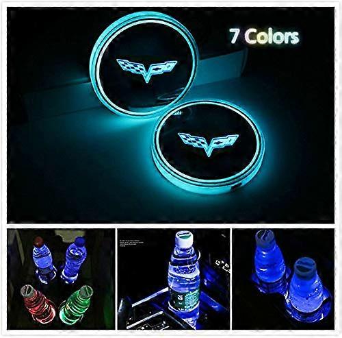 7 Colors Changing LED Coaster Pad for Chevy Corvette Luminescent Cup Bottle Drinks Mat, USB Powered, Interior Atmosphere Light