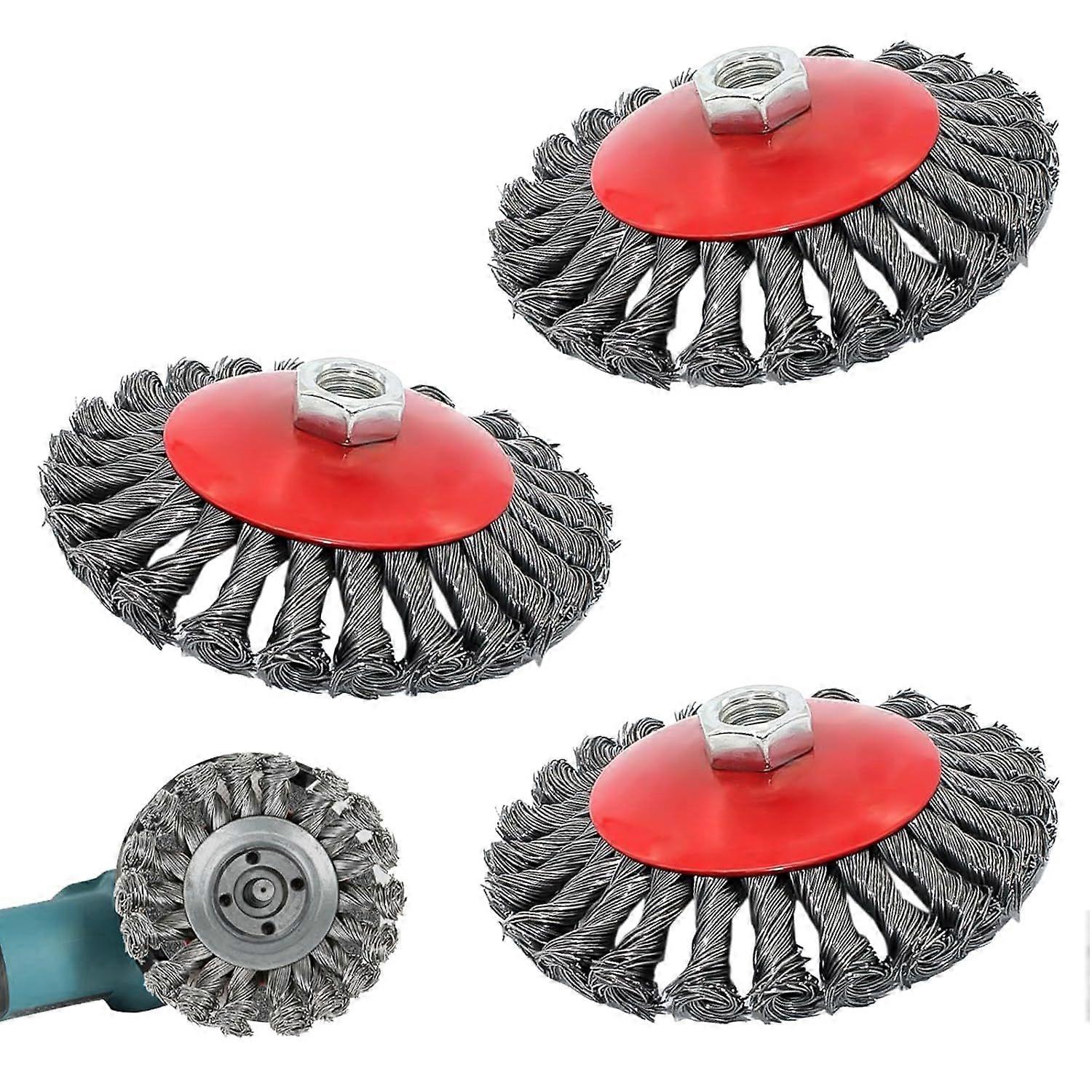 Set of 3 Metal Brushes for Angle Grinder (M14): 125 mm Circular in Flexible Steel, for Cleaning and Sanding Accessories (M14)