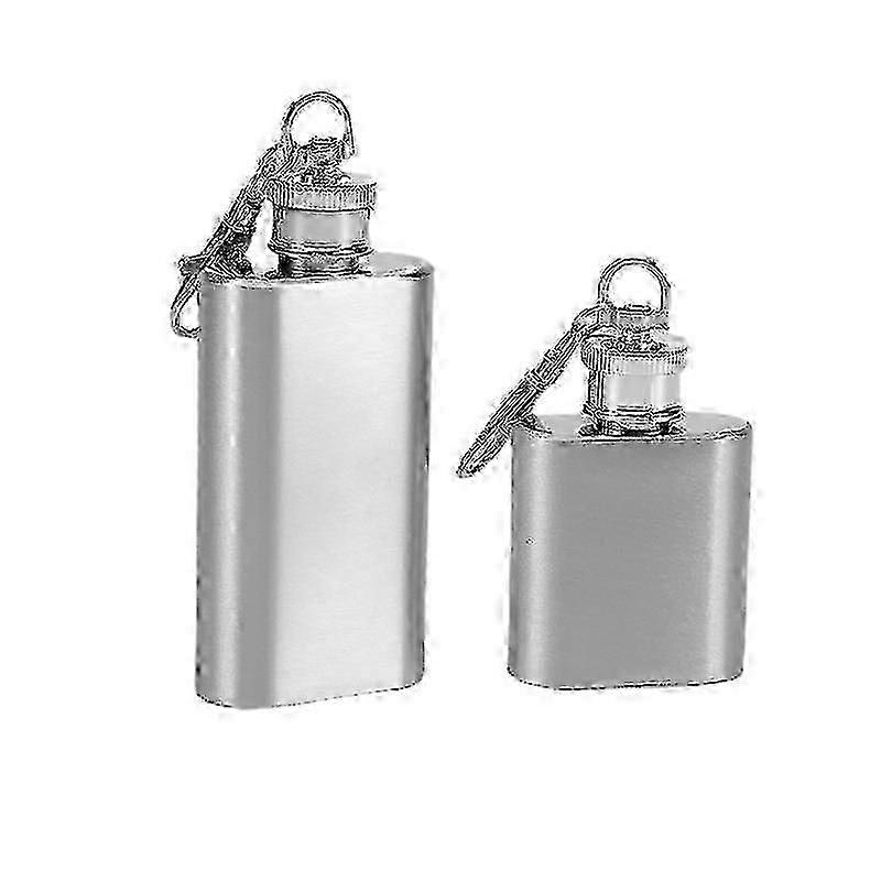 2 Pcs Mini Stainless Steel Hip Flask Alcohol Flagon With Keychain (1oz+2oz)