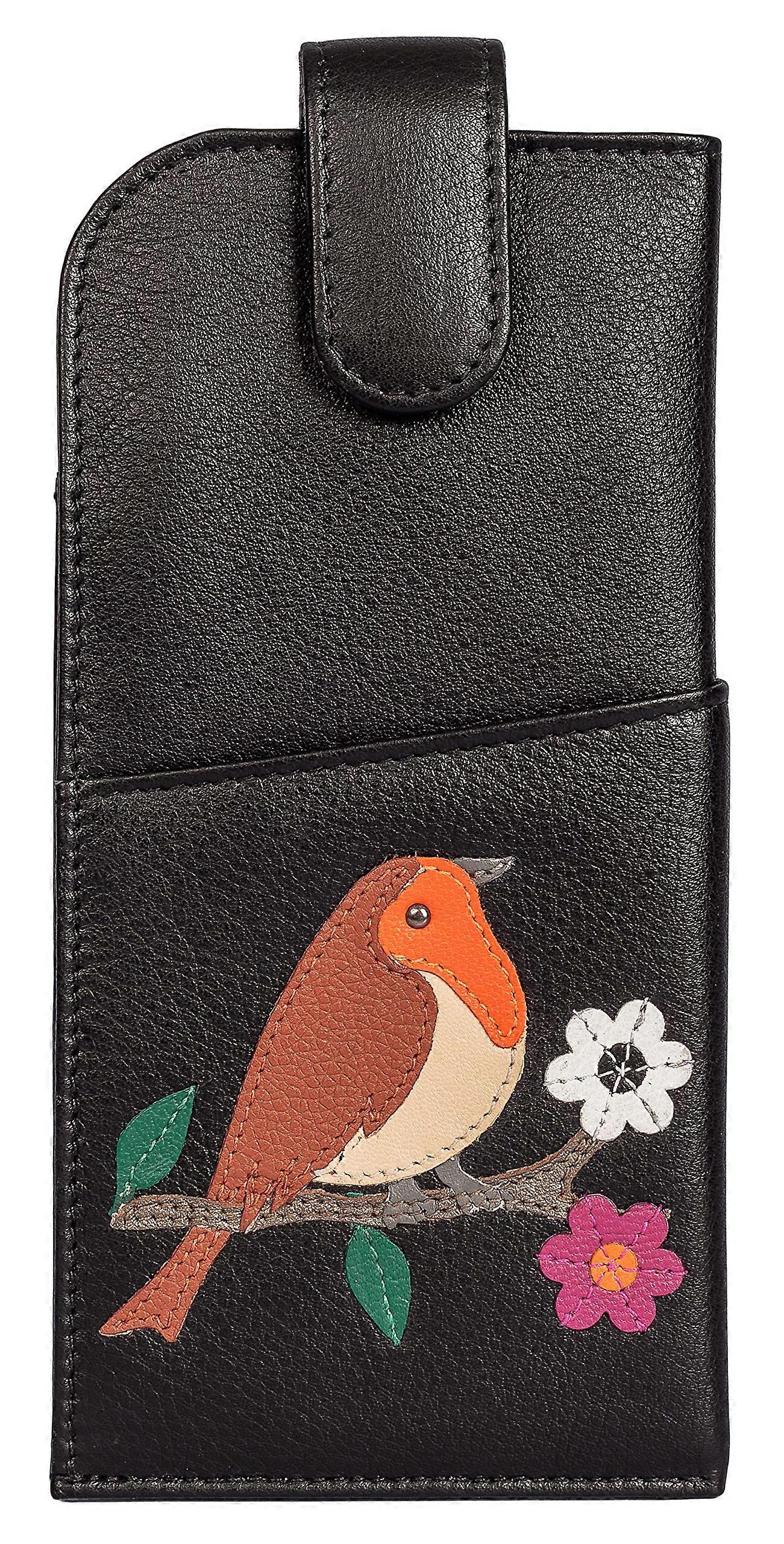 Robin Bird Leather Tab Top Wide Glasses case