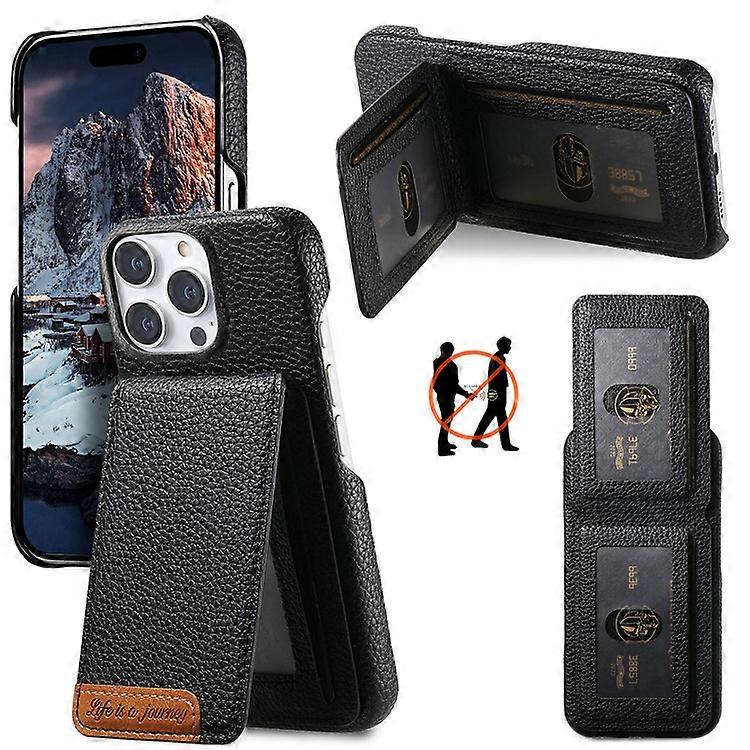 Compatible For iPhone 16 Pro Max Case RFID Card Holder Litchi Leather Back Cover