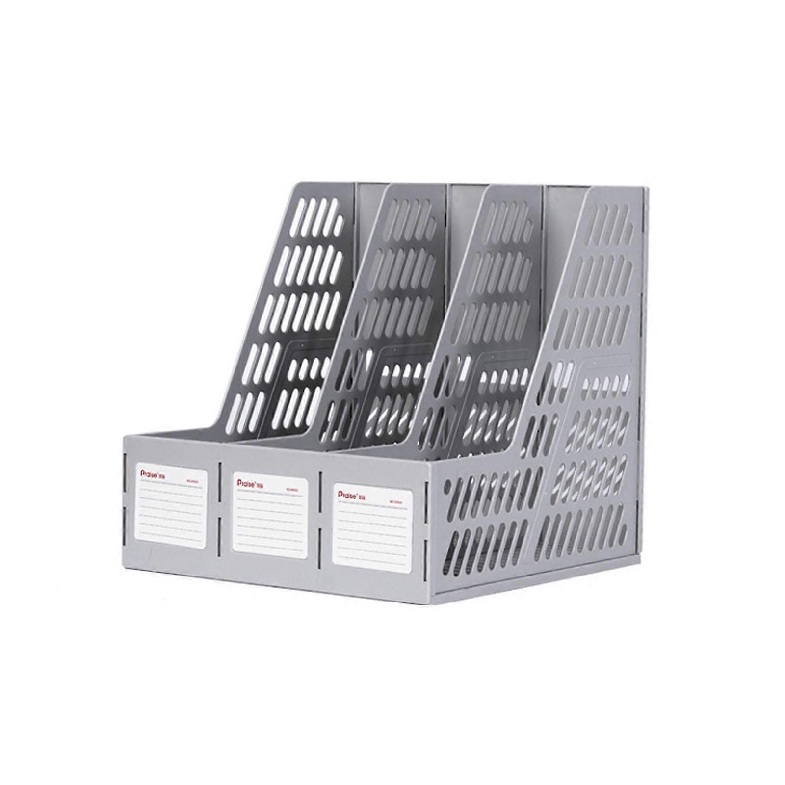 Multi-purpose File Folder 4 Compartment Easy Assemble with Index Label Window Standing Magazine File Organizer Holder  grey