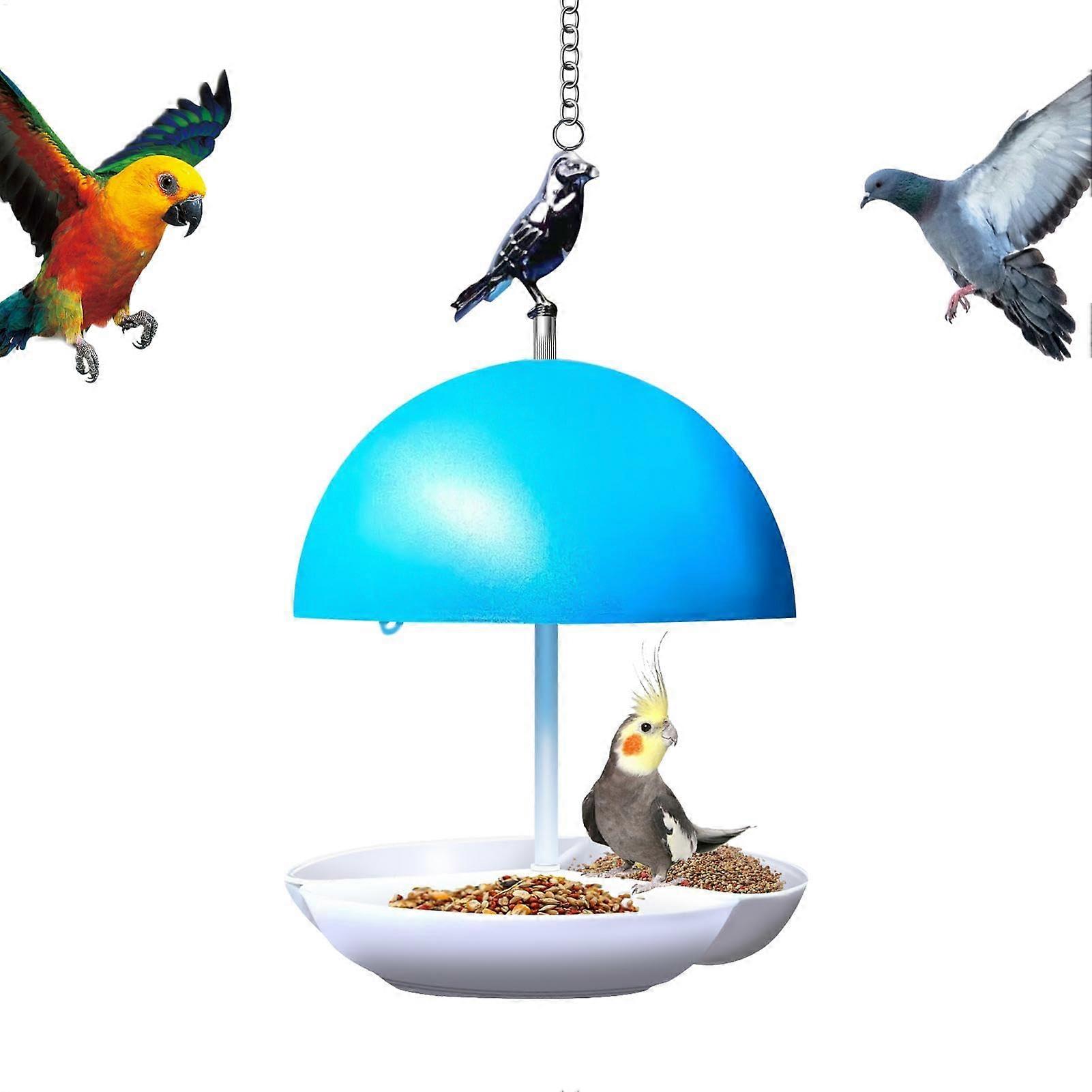 Bird Feeder with Roof Covered Top Rainproof Metal Feeding Bowl Decorative Wild Bird Feeder Tray with Dome to Attract Bluebird and Finches