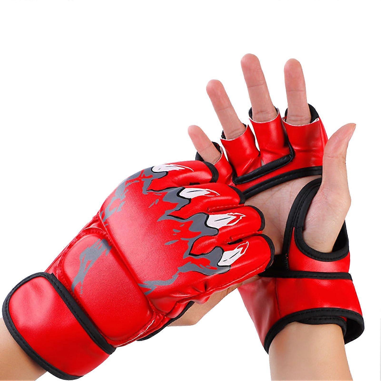 Open Palms Half Finger Boxing Gloves for Men Women Open Palm Kickboxing Sparring Gloves Red Boxing Training Gloves