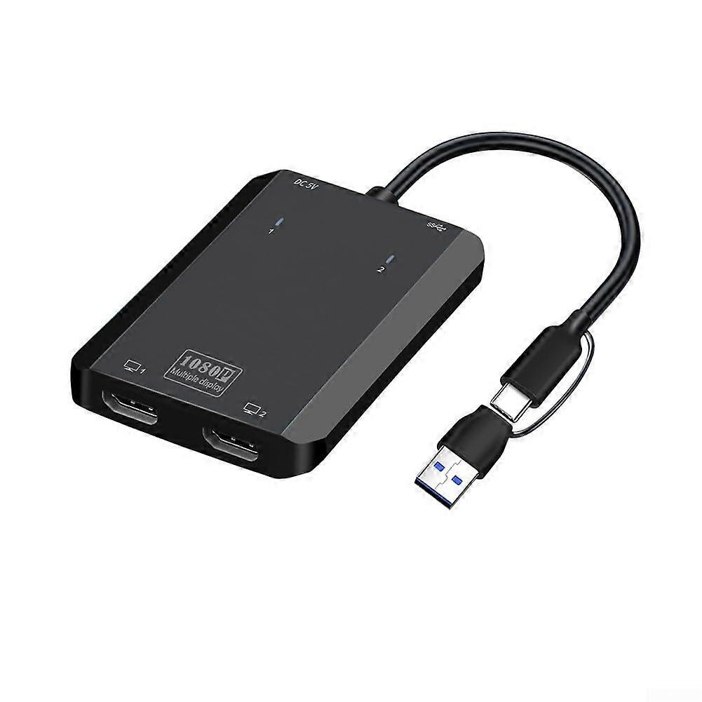 Dual Monitor USB C/USB A 3.0 Splitter Adapter Connect two displays simultaneously for multitasking (black) black