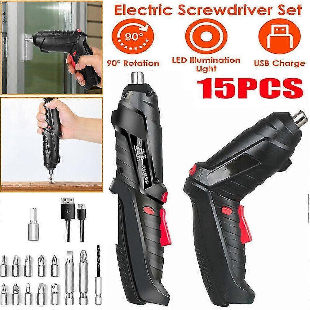 15PCS Set Cordless Drill Electric Screwdriver Tool with Rechargeable Bits for Various Applications