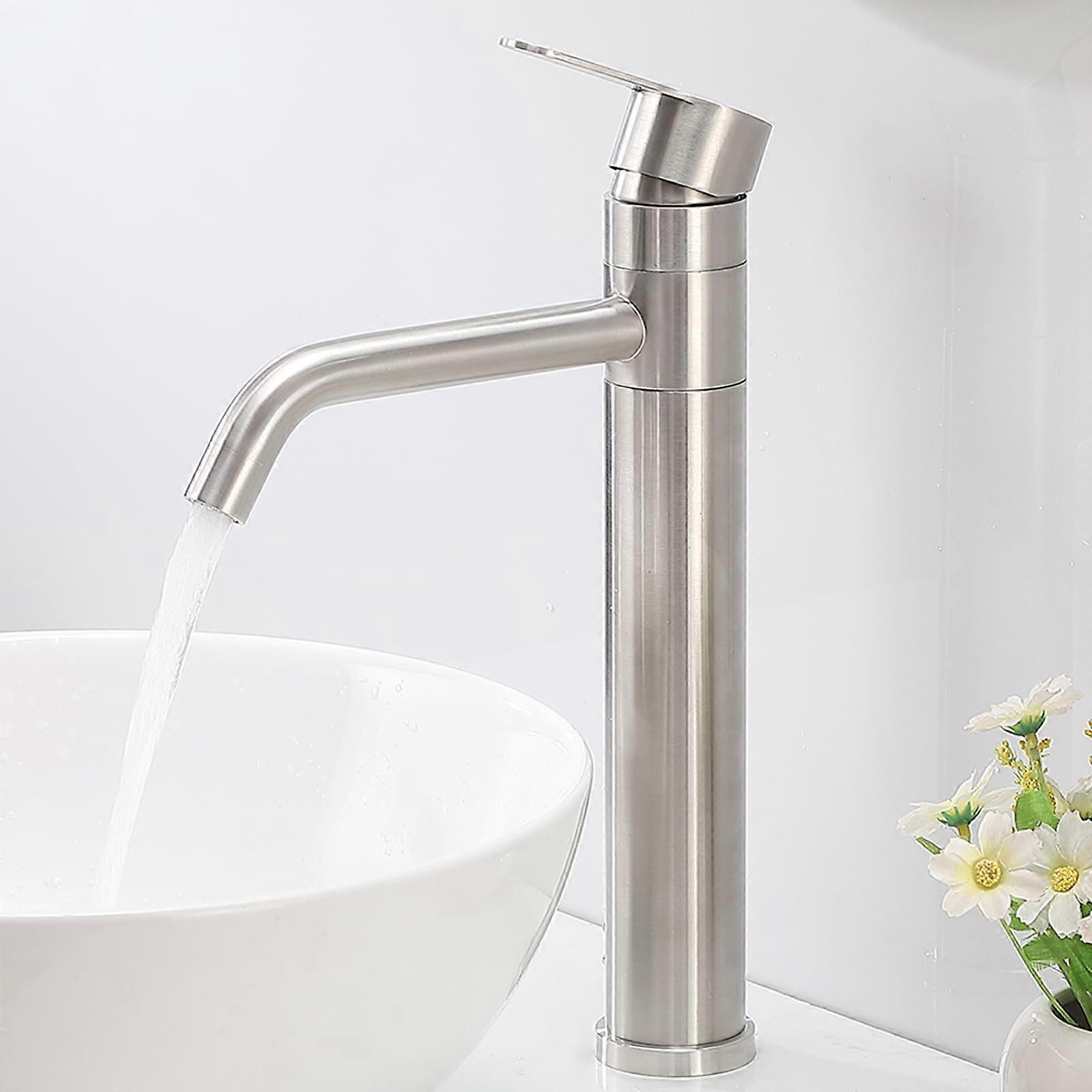 High Arc Bathroom Faucet, Brushed Nickel, Single Hole, 360° Swivel Spout, Modern One-Handle Sink Mixer with Supply Hose