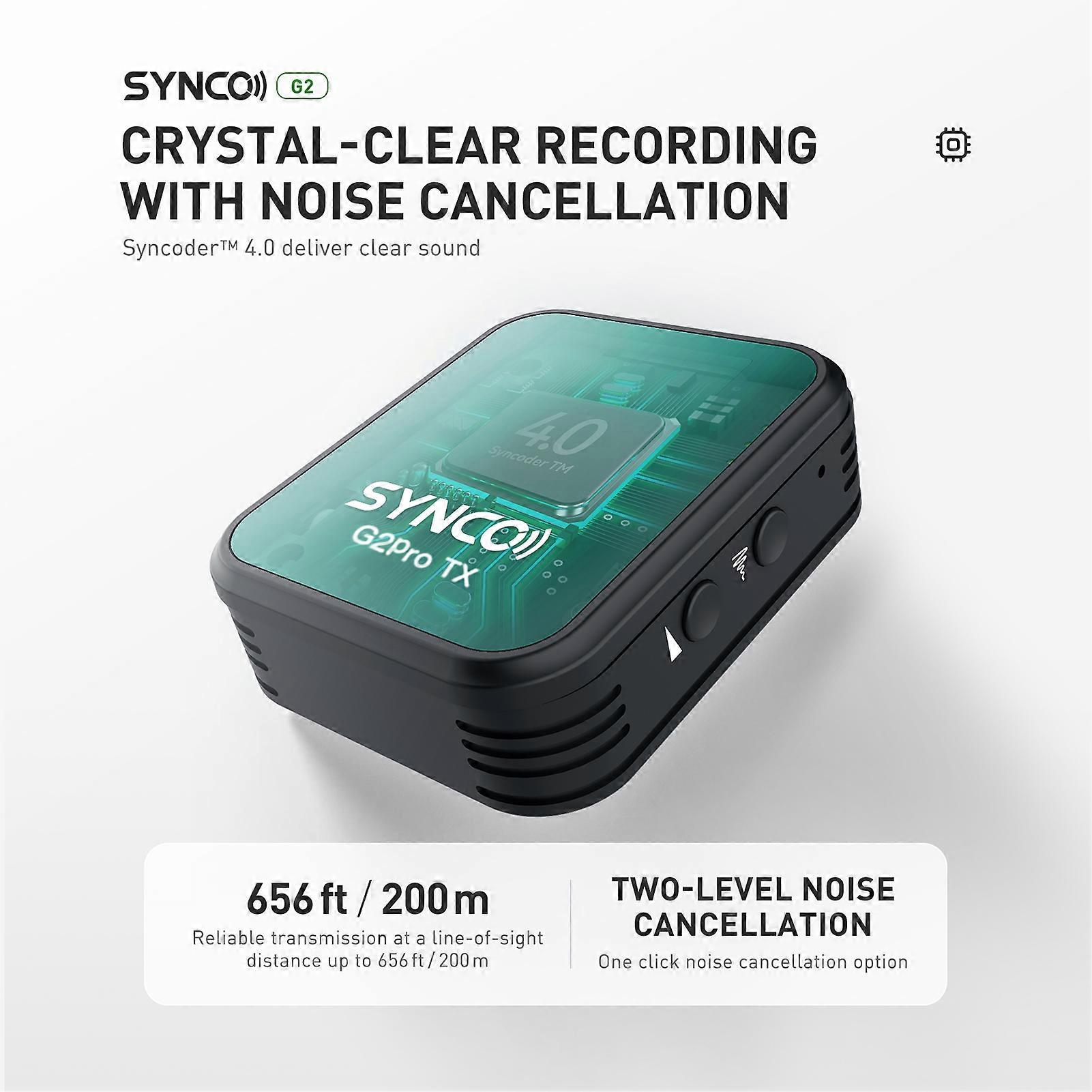 SYNCO G2A1 Pro Wireless Mic - 200M Range, Noise Reduction, 24Hr Battery, Android Compatible