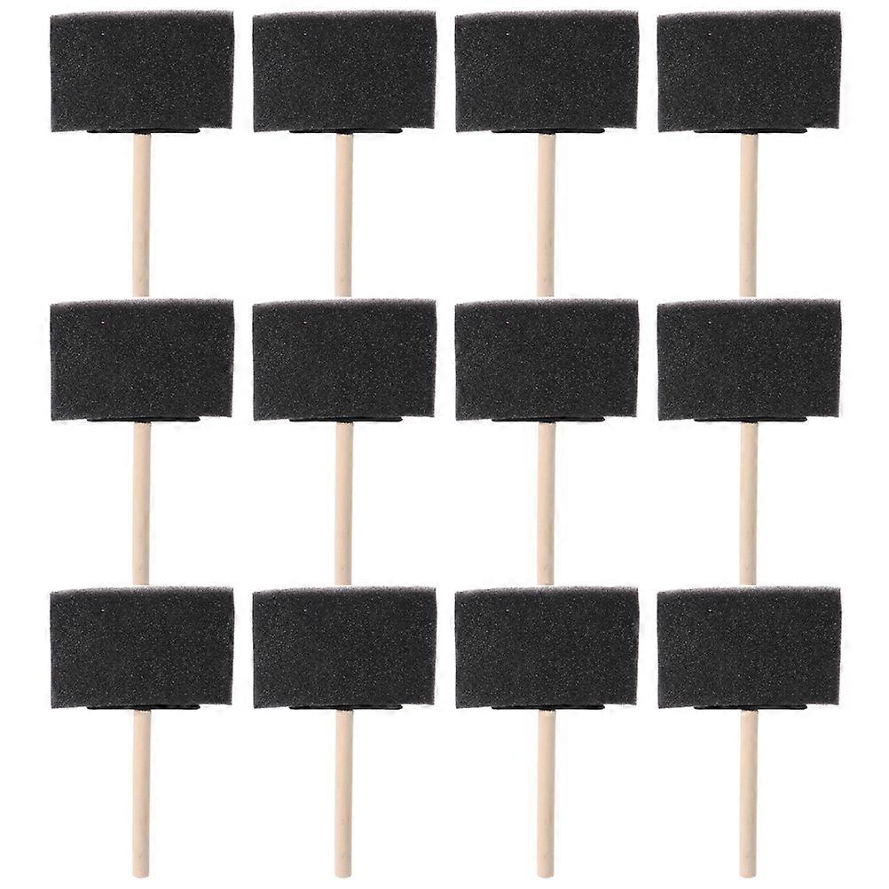 Sponge Brushes For Craft Portable Kids Sponge Paint Rectangular Brush Head Wooden Handle DIY Craft 12Pcs