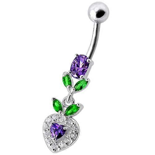 Fancy Multi Stone Leafs With Heart Dangling Navel Ring