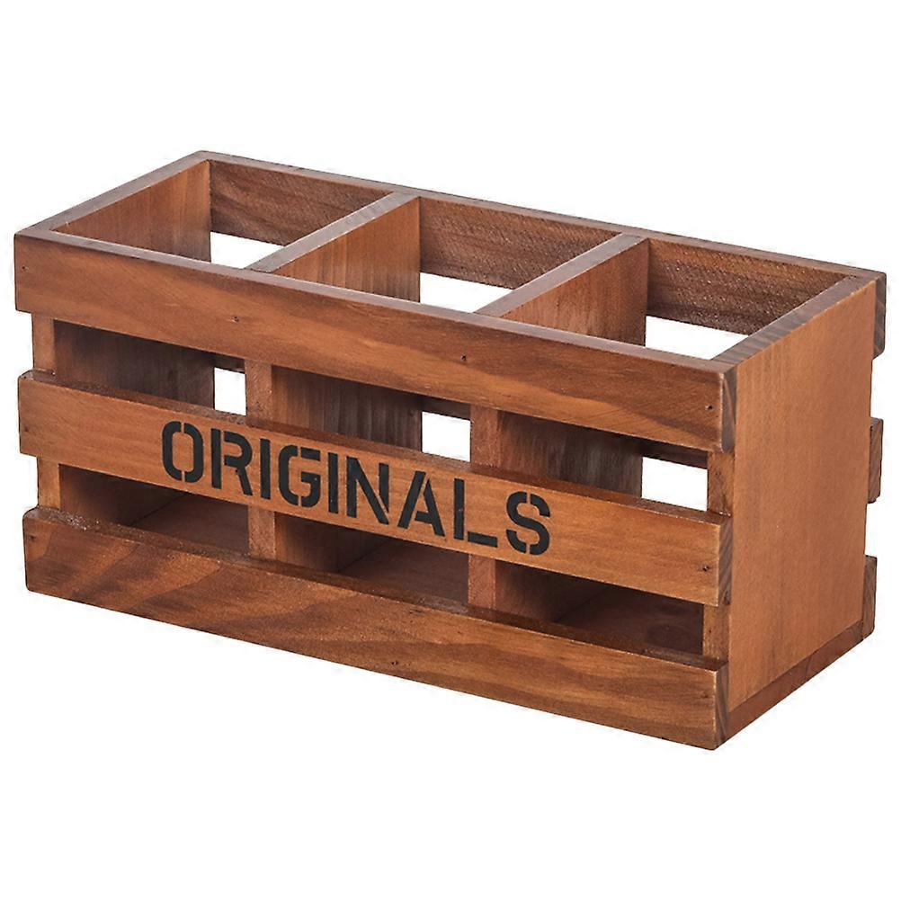 Wood Pen Container Storage For Desk Aged Appearance Classified Storage Brown 1Set