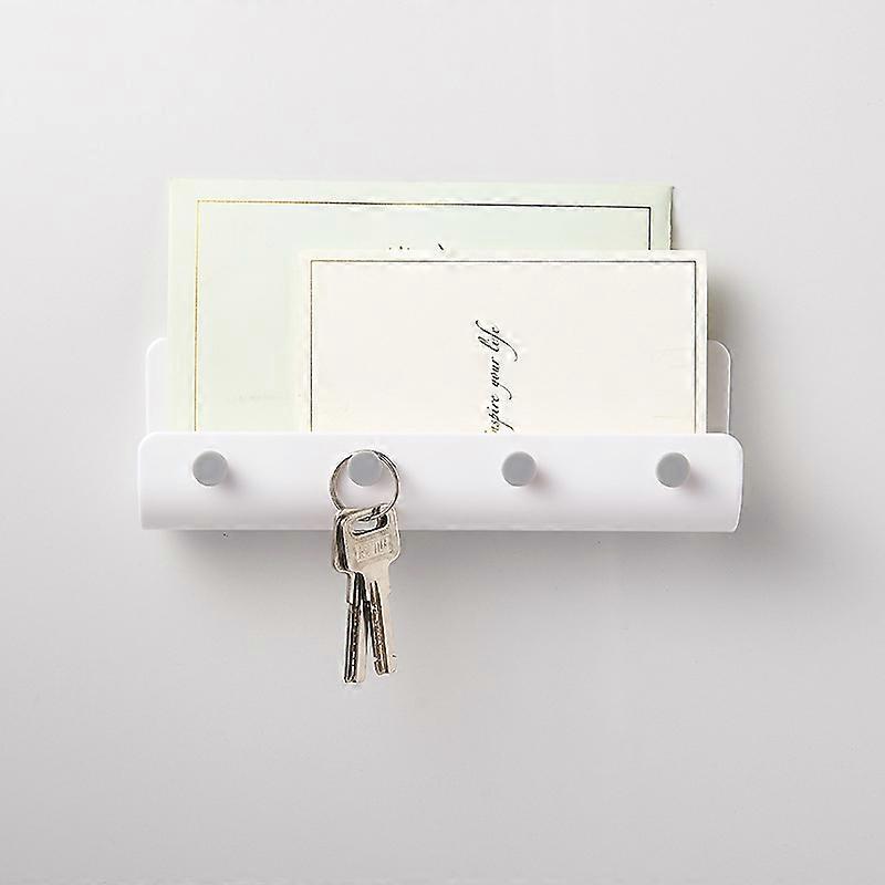 Hooks and coat hooks for the home Porte Courrier Wall Key Holder for Storage with 4 Hooks (White)