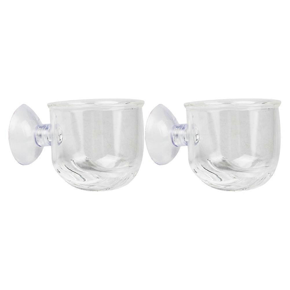 Fish Feeding Cup Glass Feeding Cup For Freshwater Aquarium Shrimp 3.5x3.5x4cm 2Set
