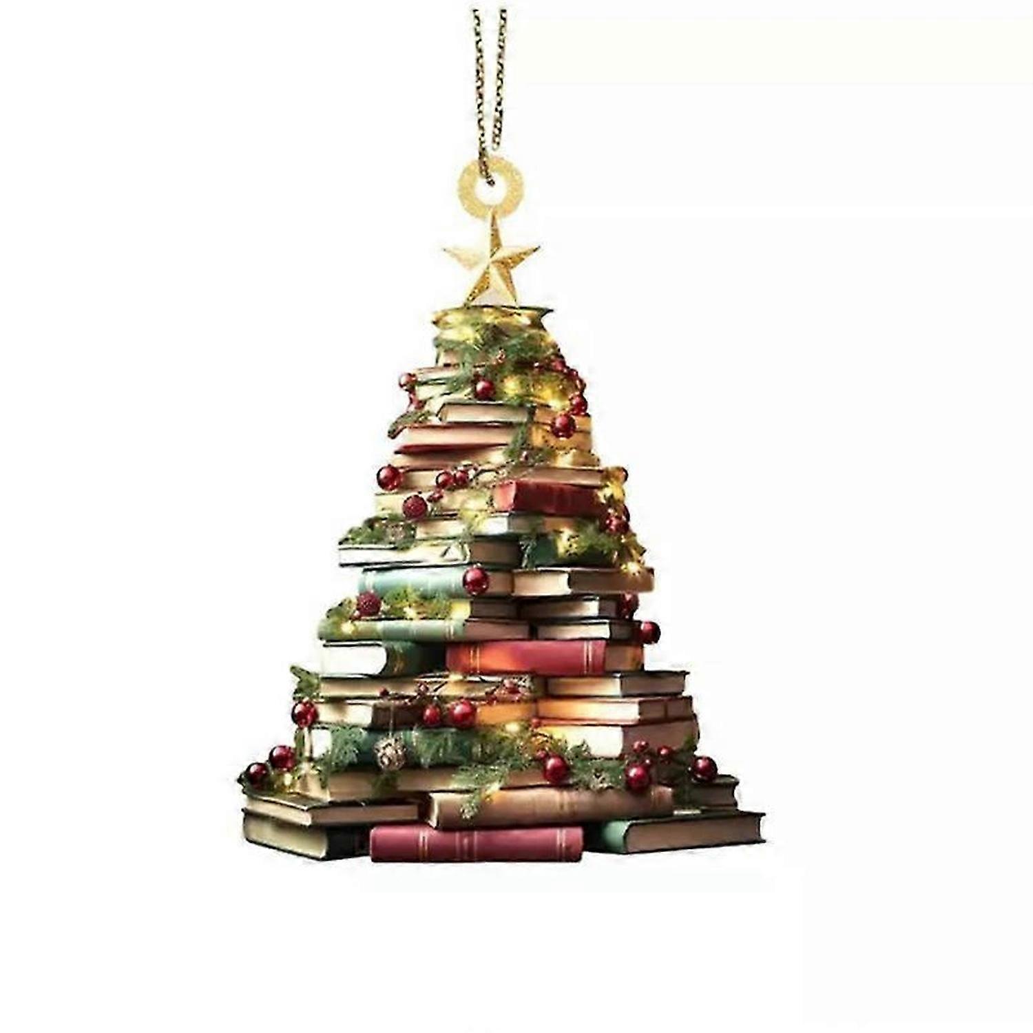 Christmas Tree Shape Bookshelf Pendant,Books Stacked Ornament,Book Lovers Fun