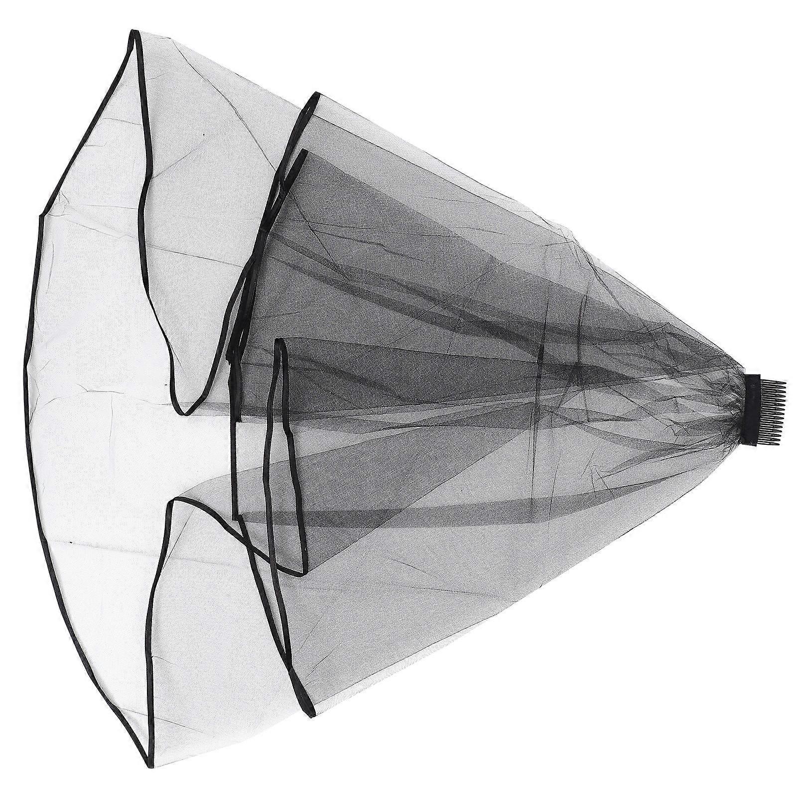 Wedding Bridal Veil Elegant Photo Prop Short Style Double Layer Black Gauze 1Pack