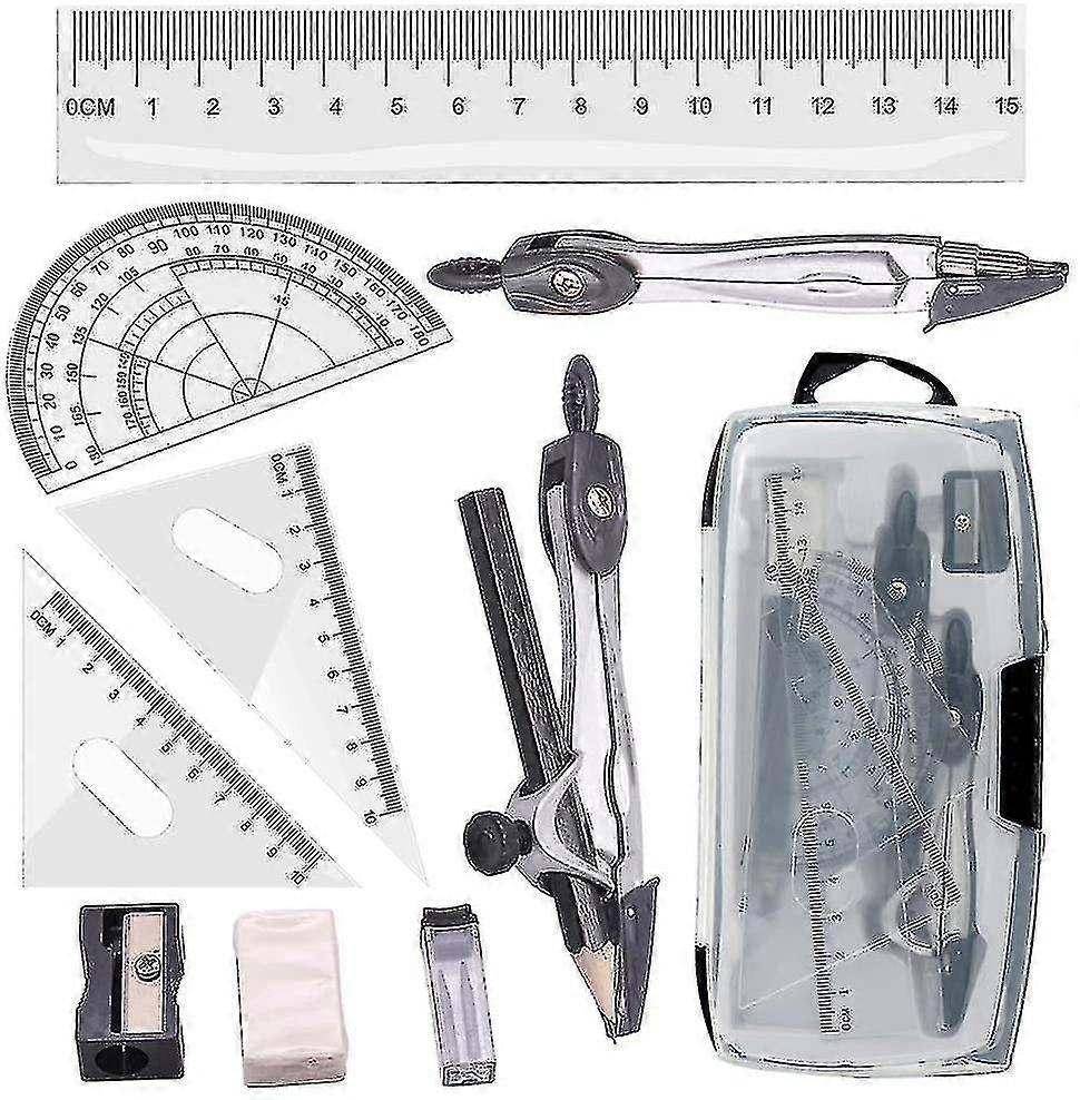 Compass and Ruler Drawing Set 10pcs for School Mathematics Protractor Set