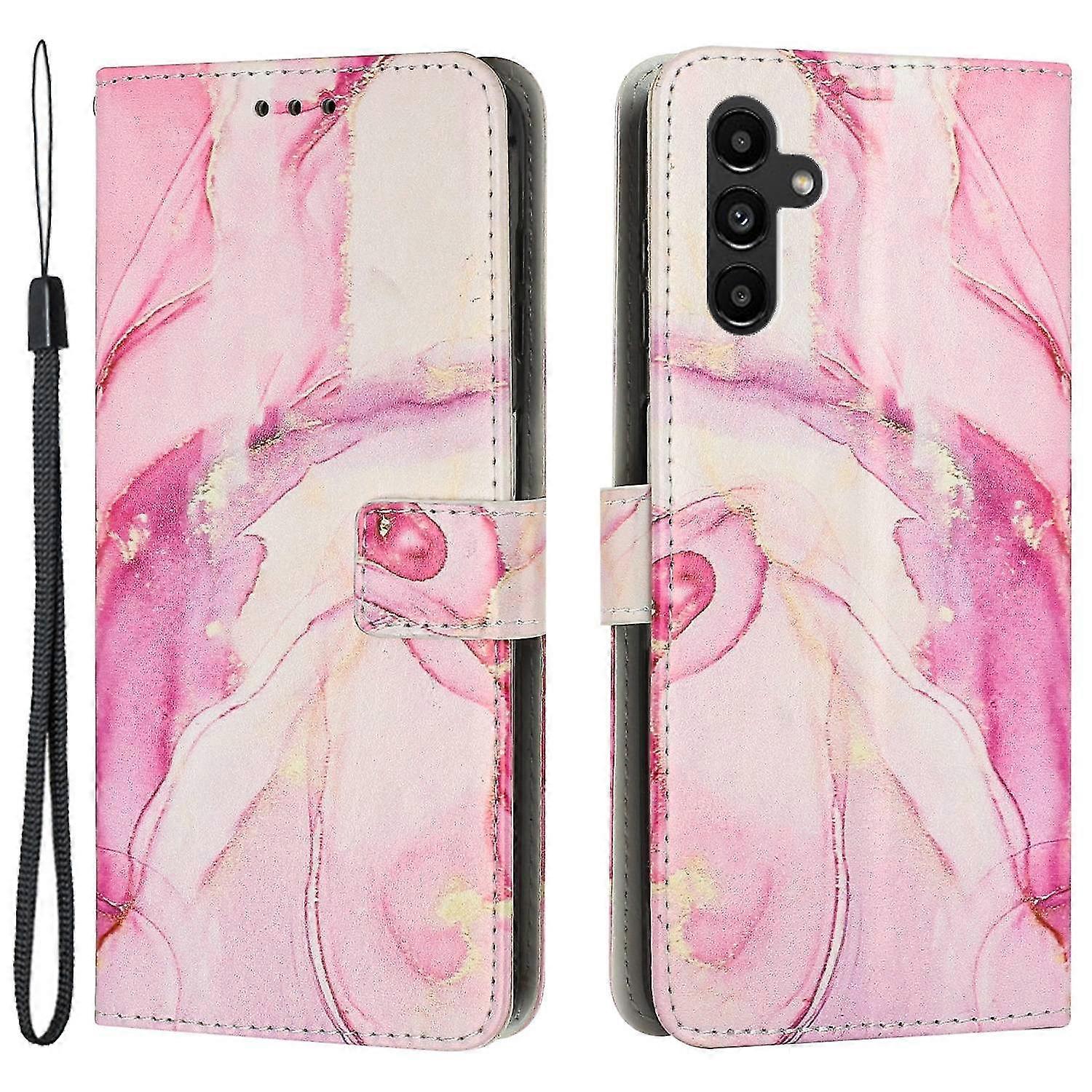 For a certain brand Galaxy M14 5G Marble Pattern Flip Phone Case PU Leather Stand Wallet Cover with Strap