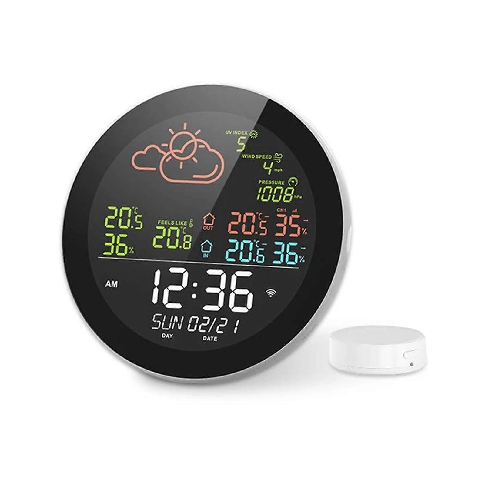 5.3inch WiFi Smart Multifunction Weather Station for Home/Office, Color Digital Display, Clock, Outdoor and Indoor Temperature Monitor, Set a