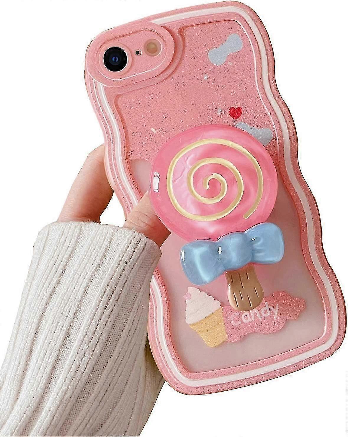 iPhone SE 2022/2020 Case,iPhone 8/7 Case, Cute Cream Print Clear Soft TPU Case with Candy Ring Kickstand Camera Protection Shockproof Cover for Women 