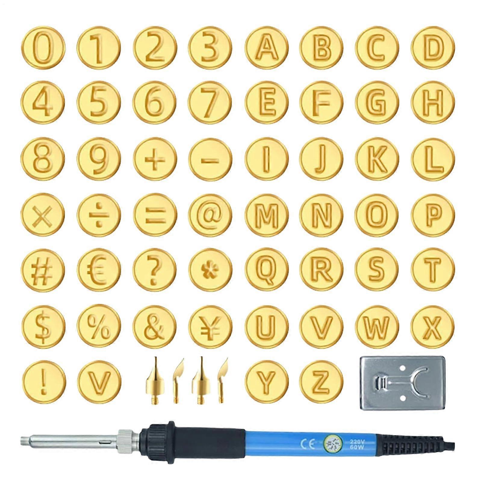 Wood Burning Tip Set With Letters; 56 Copper Stamps; Pyrography Pen With Adjustable Temperature; Leather Stamping Tools