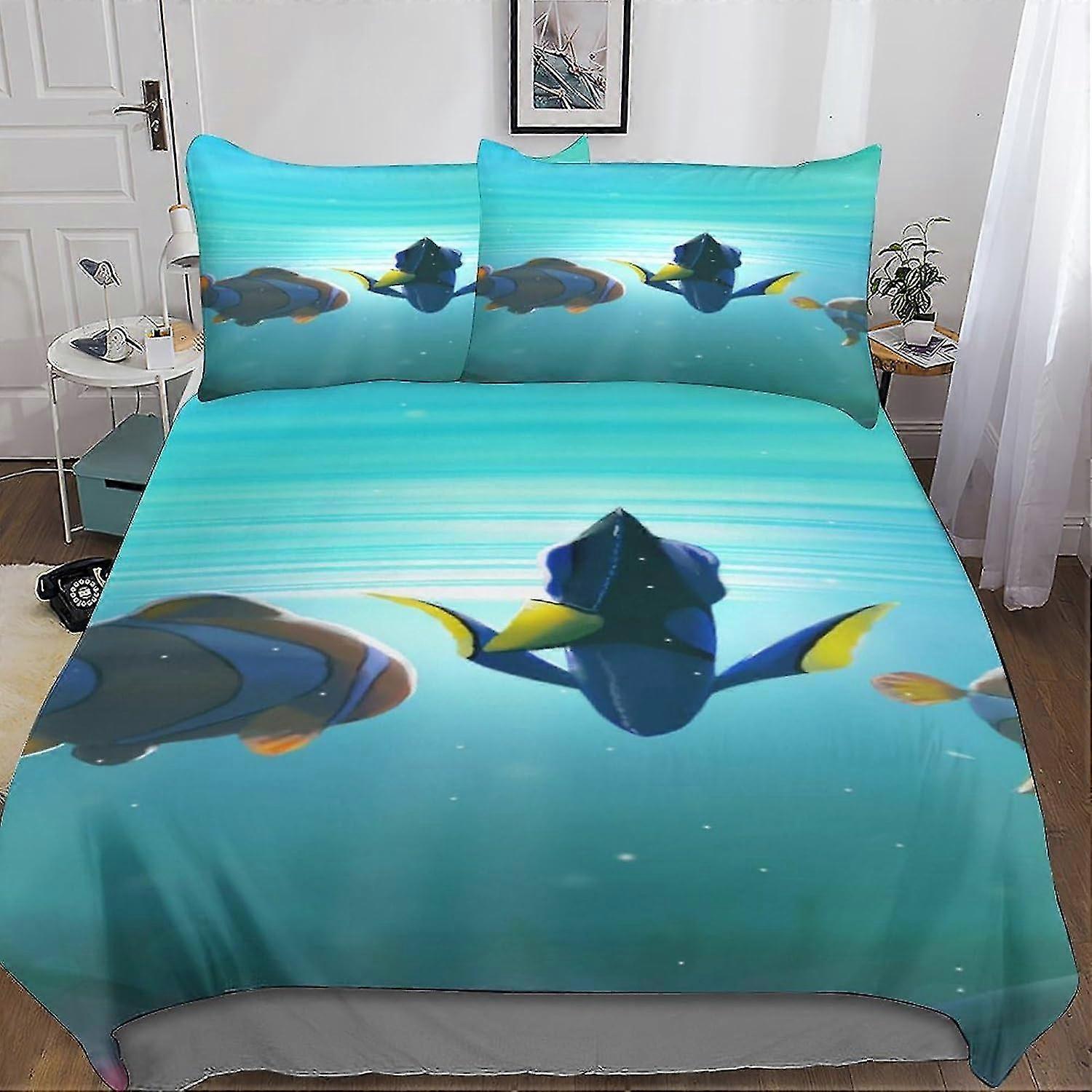 3D beddengoed set met Finding Dory print, zacht microvezel dekbedovertrek met kussenslopen, 3 stuks voor kinderen