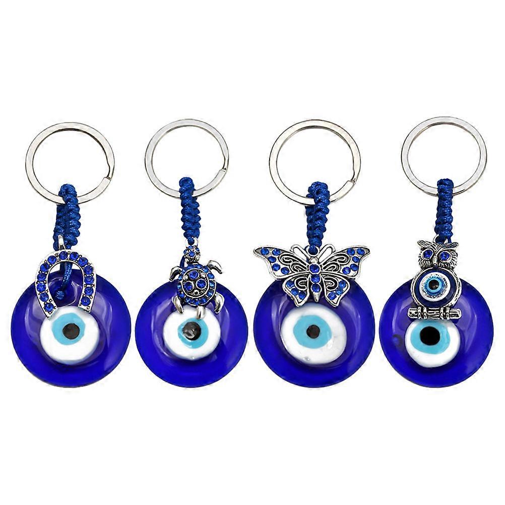 Delicate Evil Eye Keychain Stylish Key Chain For Daily Use Dark Blue 8x4cm 4Pcs