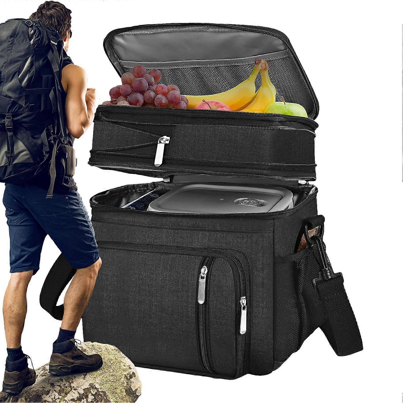 Insulated picnic bag with leakproof lining, waterproof, portable, and adjustable shoulder strap.
