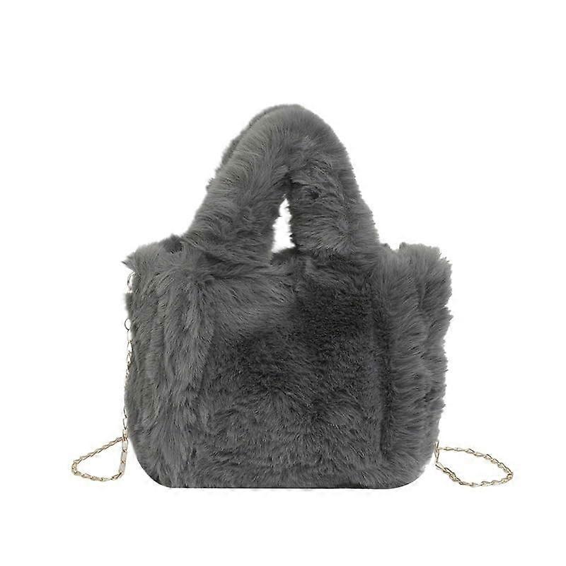 Plush Bag Women's Plush Shopping Tote, Soft Hobo Crossbody, Solid Color, Large Capacity, Fall/Winter Light Grey