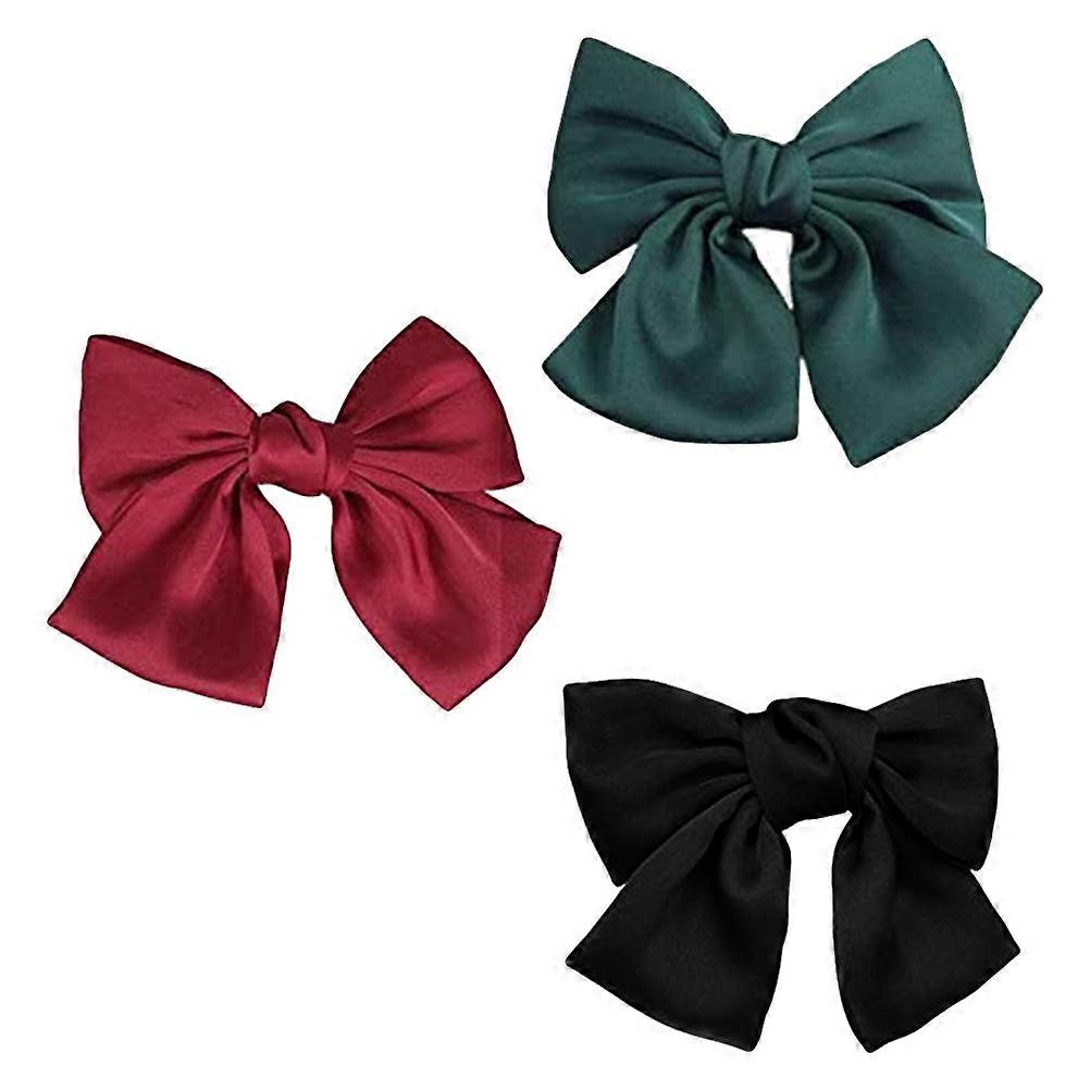 3pcs Large Bow Knot Hair Clips Double Layer Spring Holders for Ponytail Bun Half Up Styles Secure Grip Barrettes Red Black Green For Women