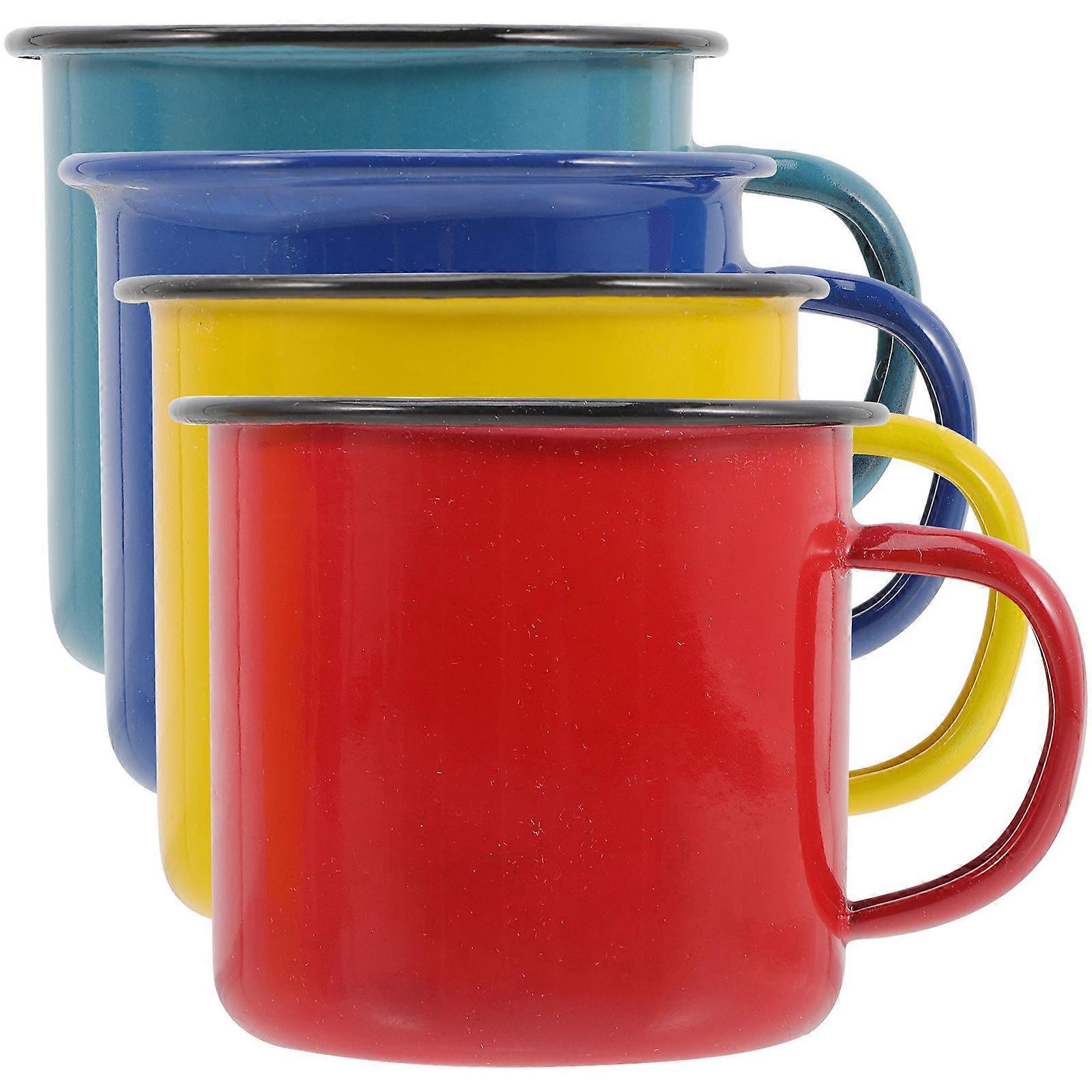 4pcs Heat Resistant Enamel Mugs with Slip Handle – Classic Simple Design for Home and Office, Easy to Clean, Available in Red, Yellow, Blue, and