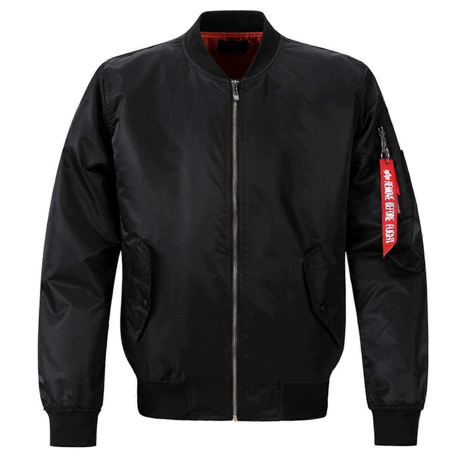 Men's Bomber Jacket, StandUp Collar, Aviator Jacket, 4XL Black
