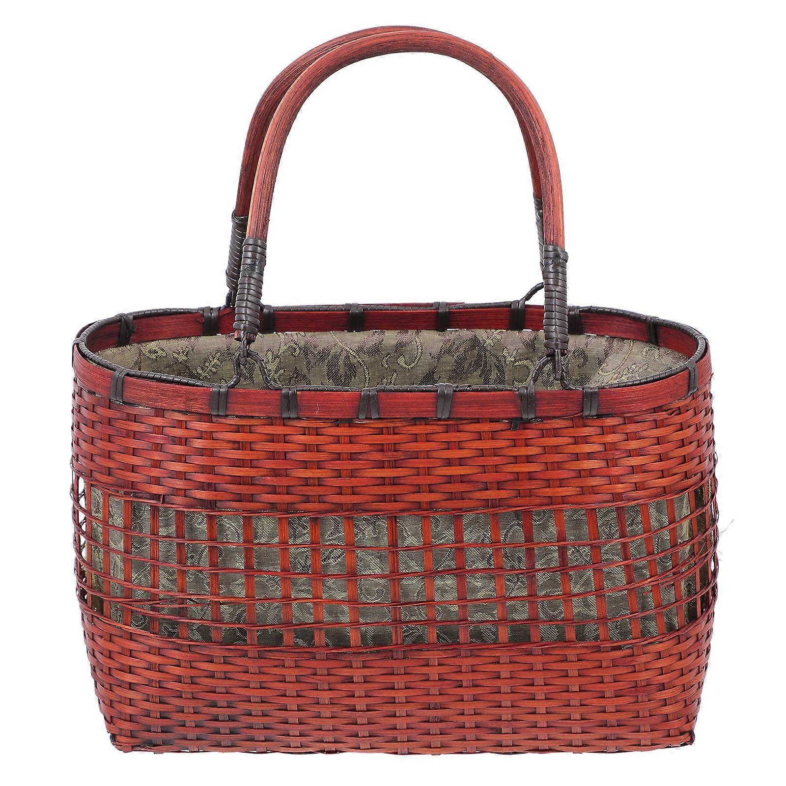 Retro Storage Basket Woven Handbag for Outdoor Activities Natural Style Assorted Color 28.5X24.7X12.5CM 1Set