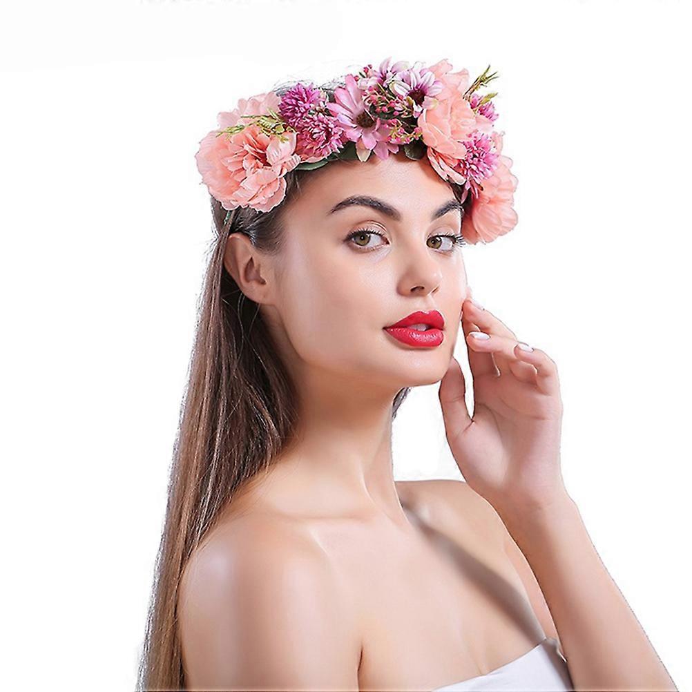Artificial Flower Headdress Circular Pink Masquerade Photo Shoots 1Pc